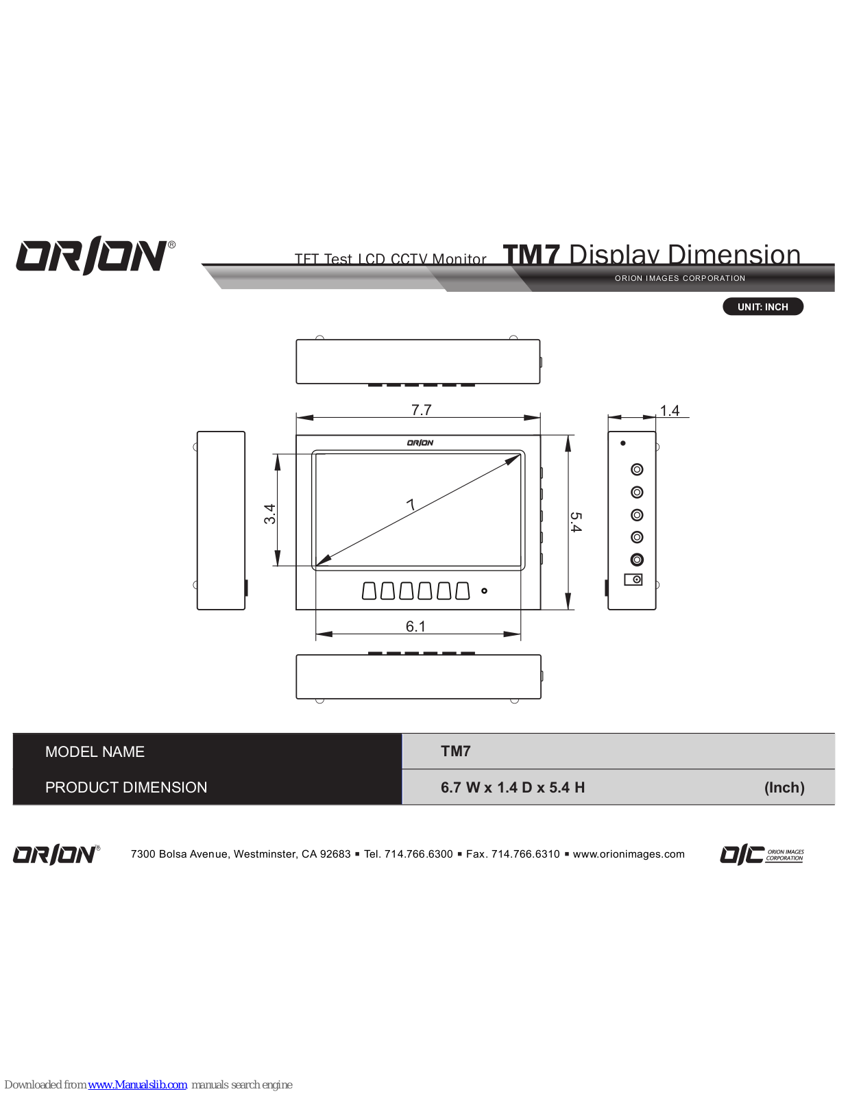 ORION Images TM7 Dimensions