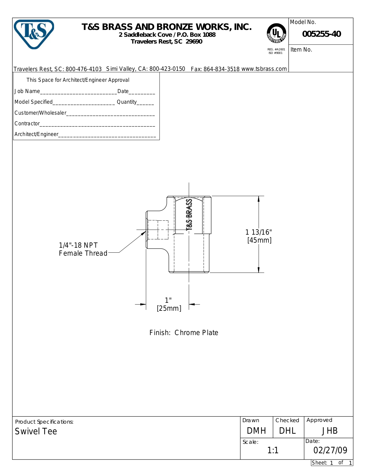 T&S Brass 005255-40 User Manual