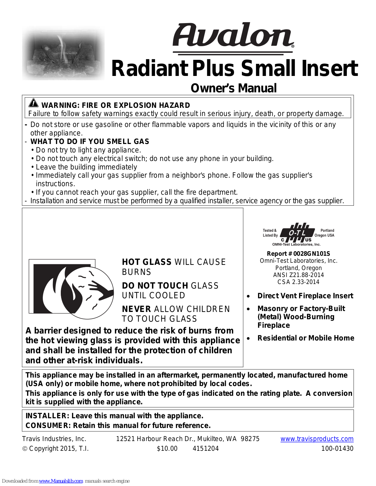 Avalon Radiant Plus Small Insert Owner's Manual