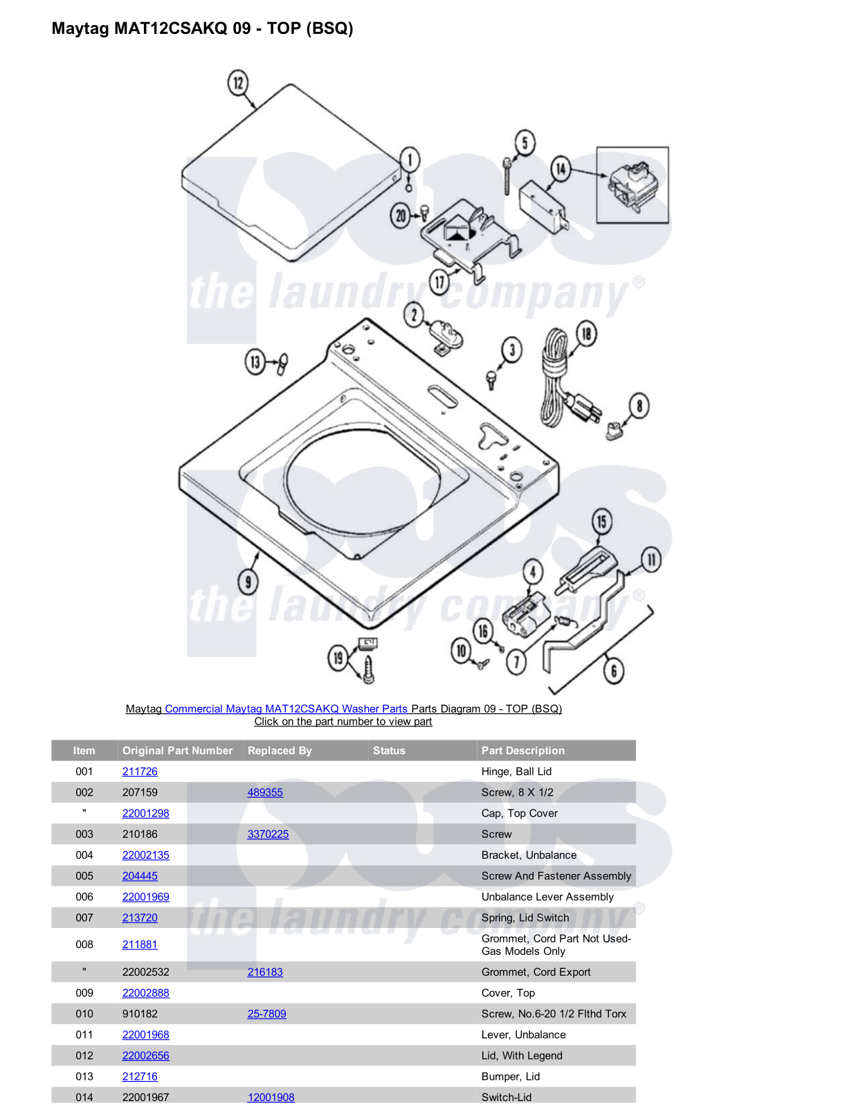 Maytag MAT12CSAKQ Parts Diagram