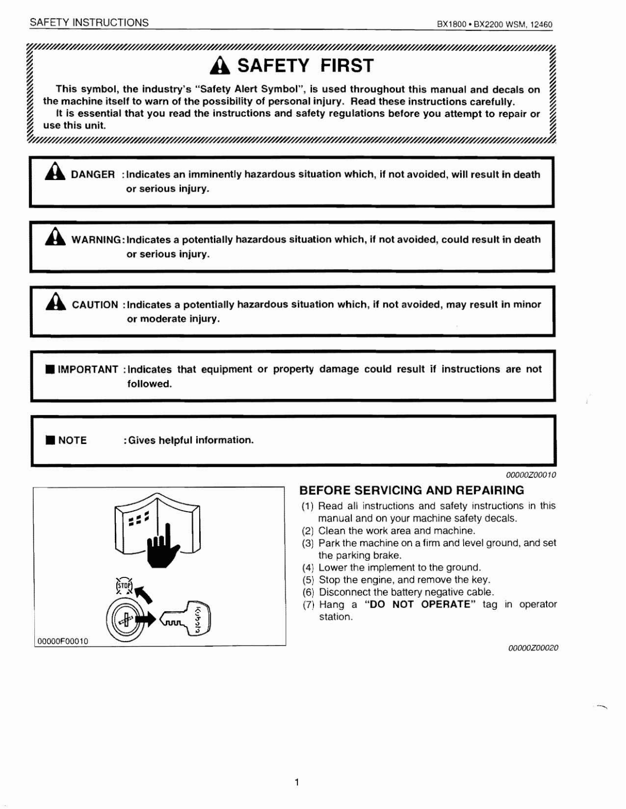 Kubota Bx1800, Bx2200 Service Manual