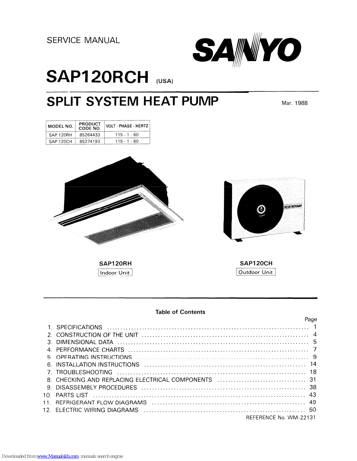 Sanyo SAP120RCH,SAP120RH,SAP120CH Service Manual