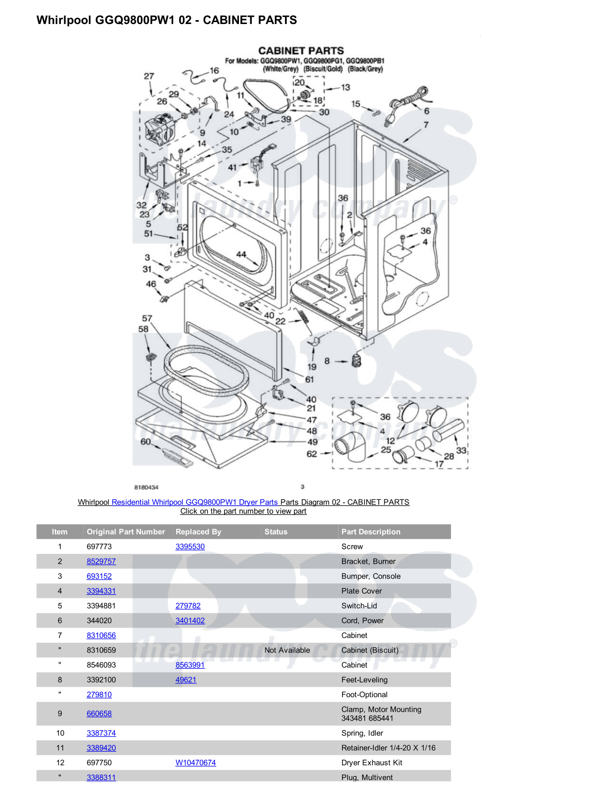 Whirlpool GGQ9800PW1 Parts Diagram