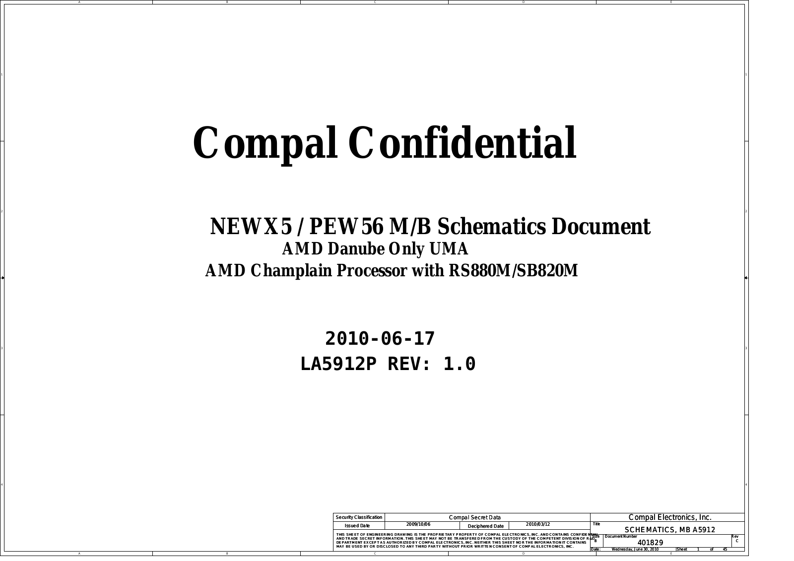 Compal LA-5912P, Aspire 5251, Aspire 5552, Aspire 5552G, eMachines E440 Schematic