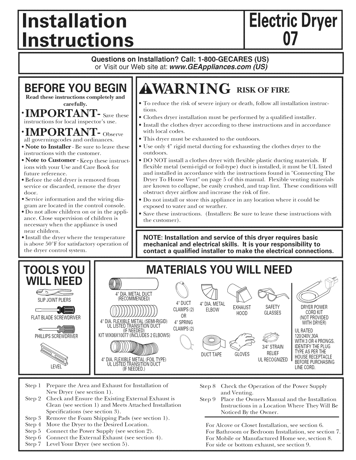 GE DLSR483EG7WW, DSLVR48EH4WW, GTDL200EM0WW, GTDL200EM2WW, GTDL310EM0WS Installation Guide - ManualMachine.com