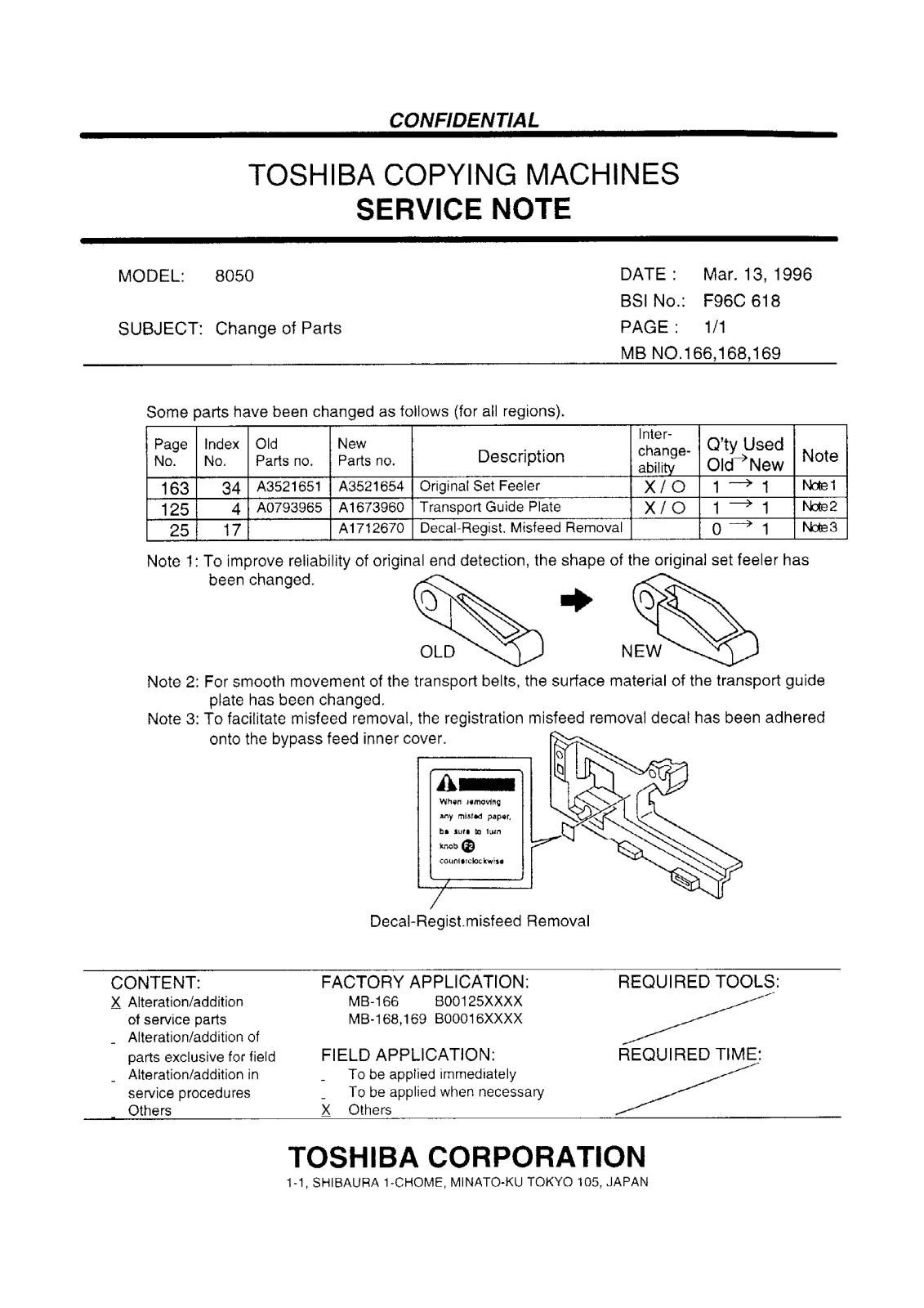 Toshiba f96c618 Service Note