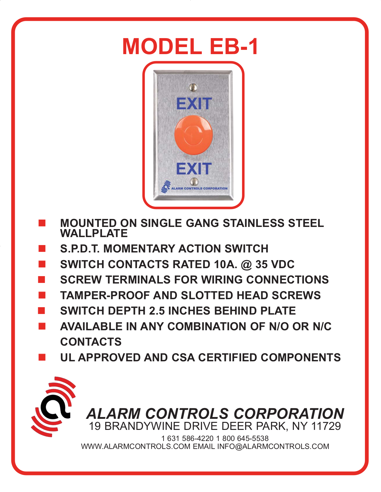 Alarm Controls EB-1 Specsheet