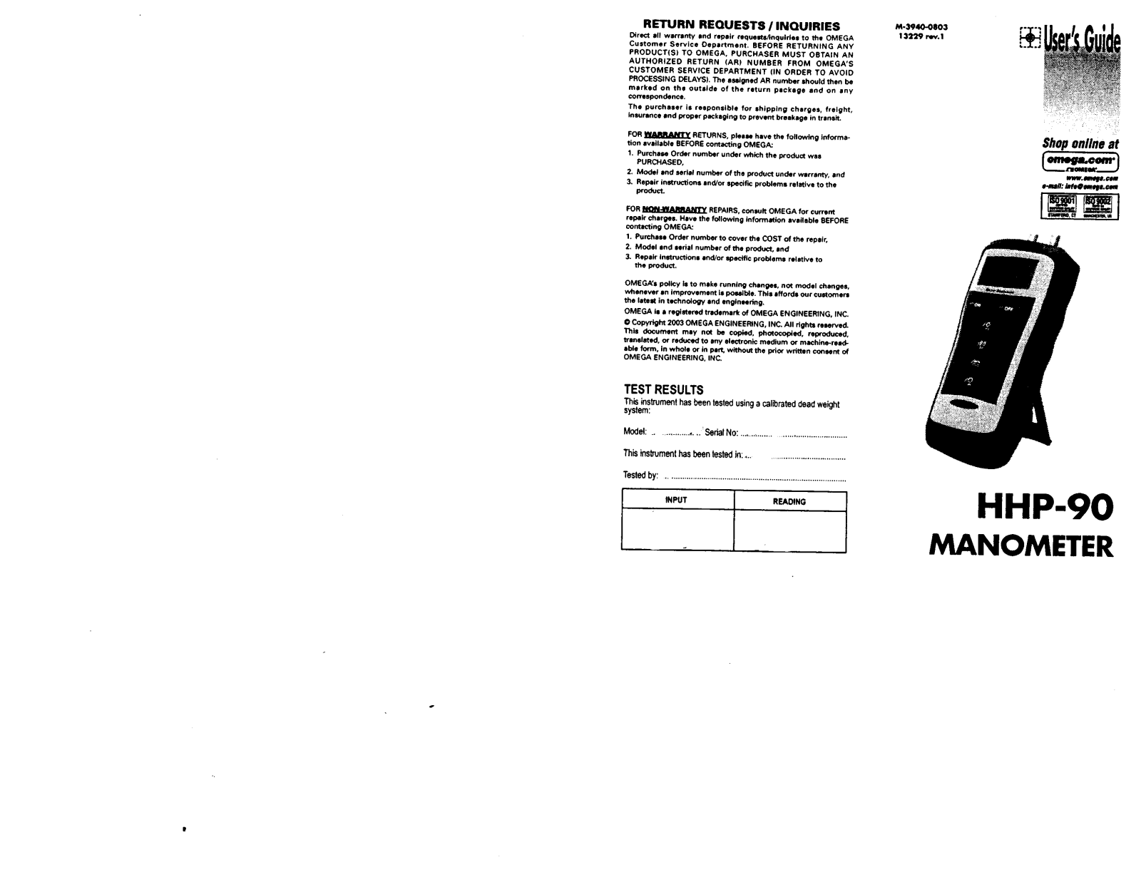 Omega HHP-90 User guide - ManualMachine.com