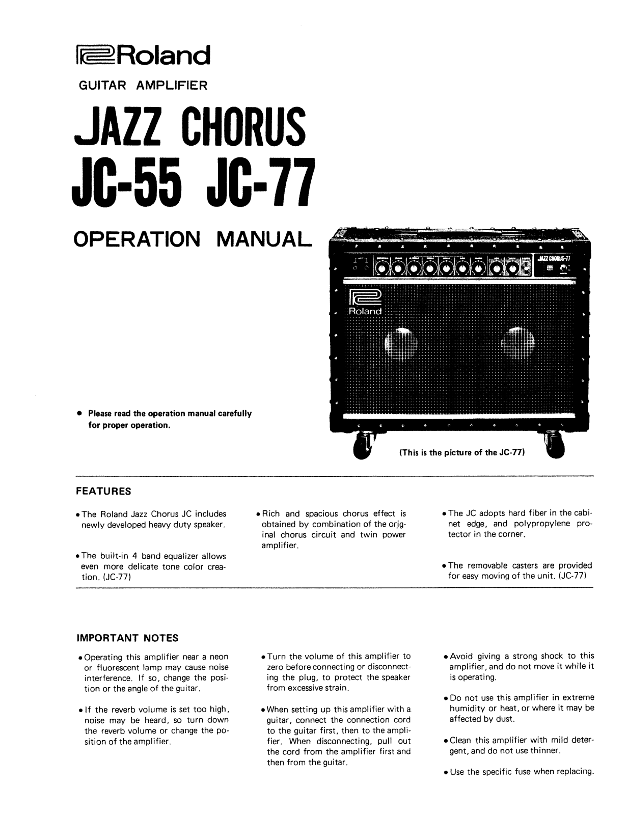 Roland Corporation JC-55, JC-77 Owner's Manual