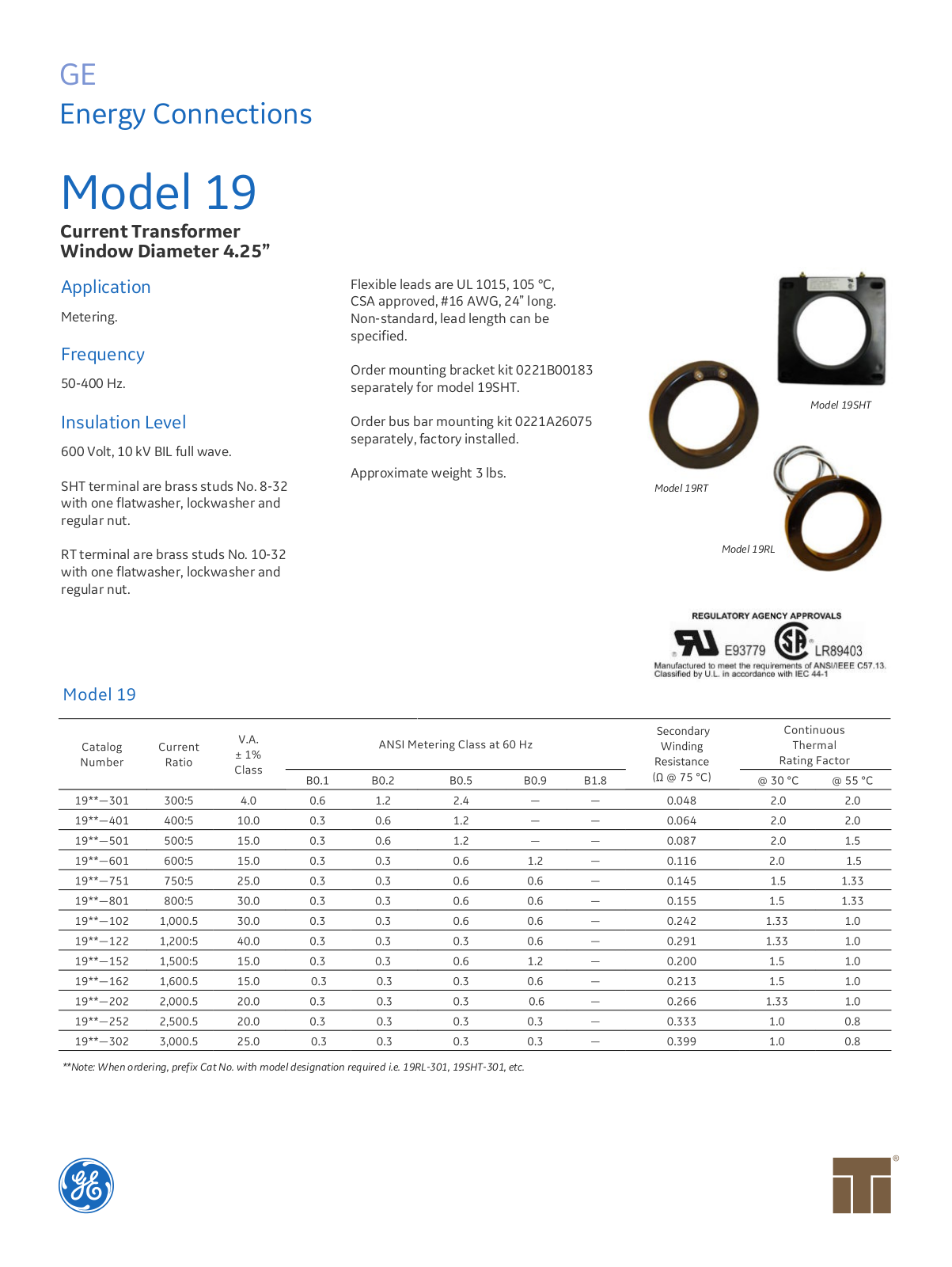 Instrument Transformer, Div of GE 19 Data Sheet - ManualMachine.com