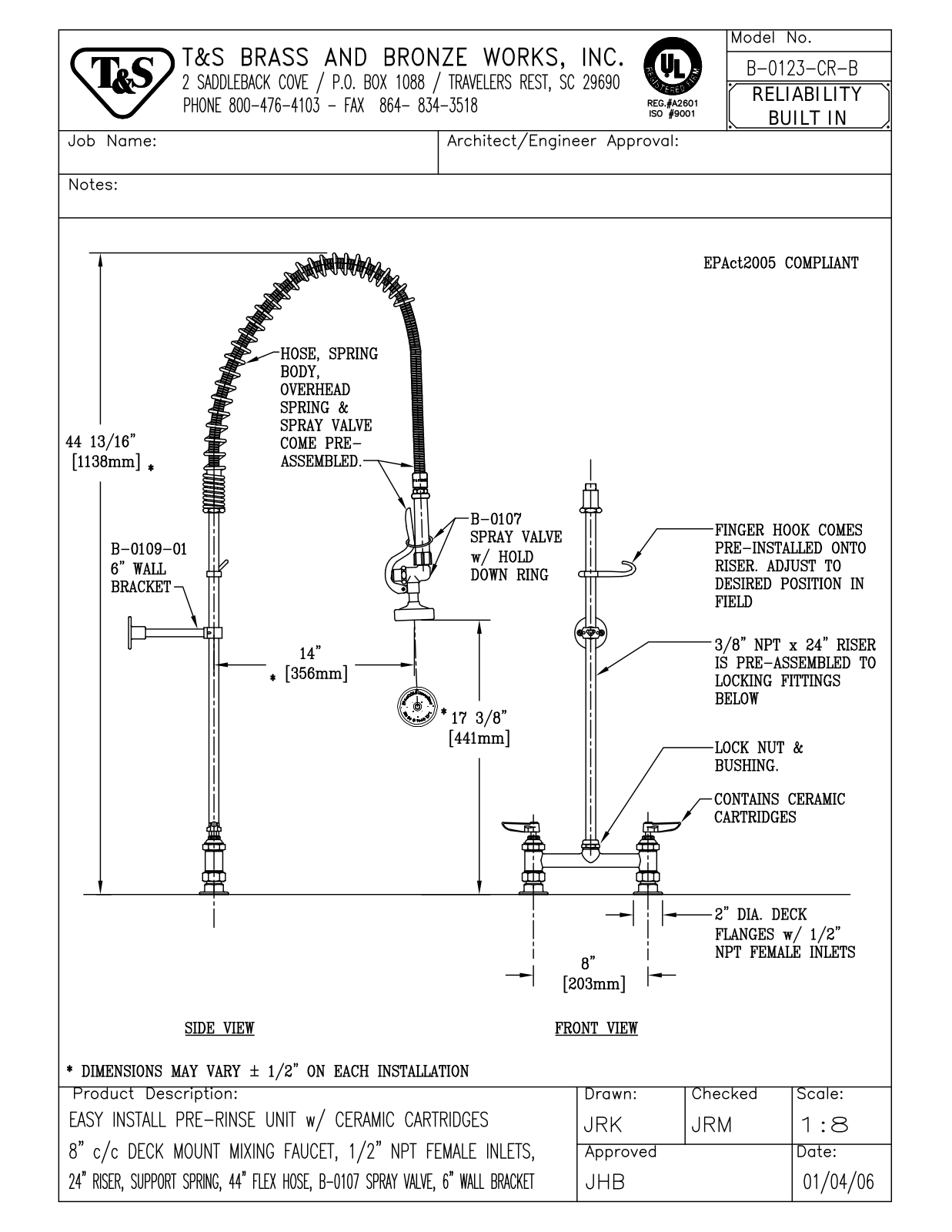 T&S Brass B-0123-CR-B User Manual