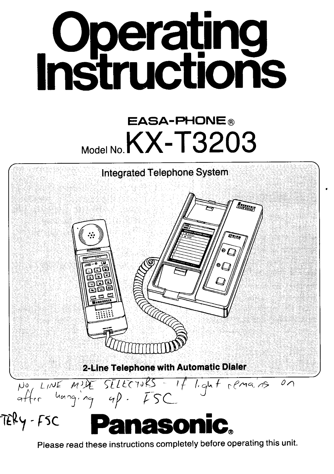 Panasonic kx-t3203 Operation Manual