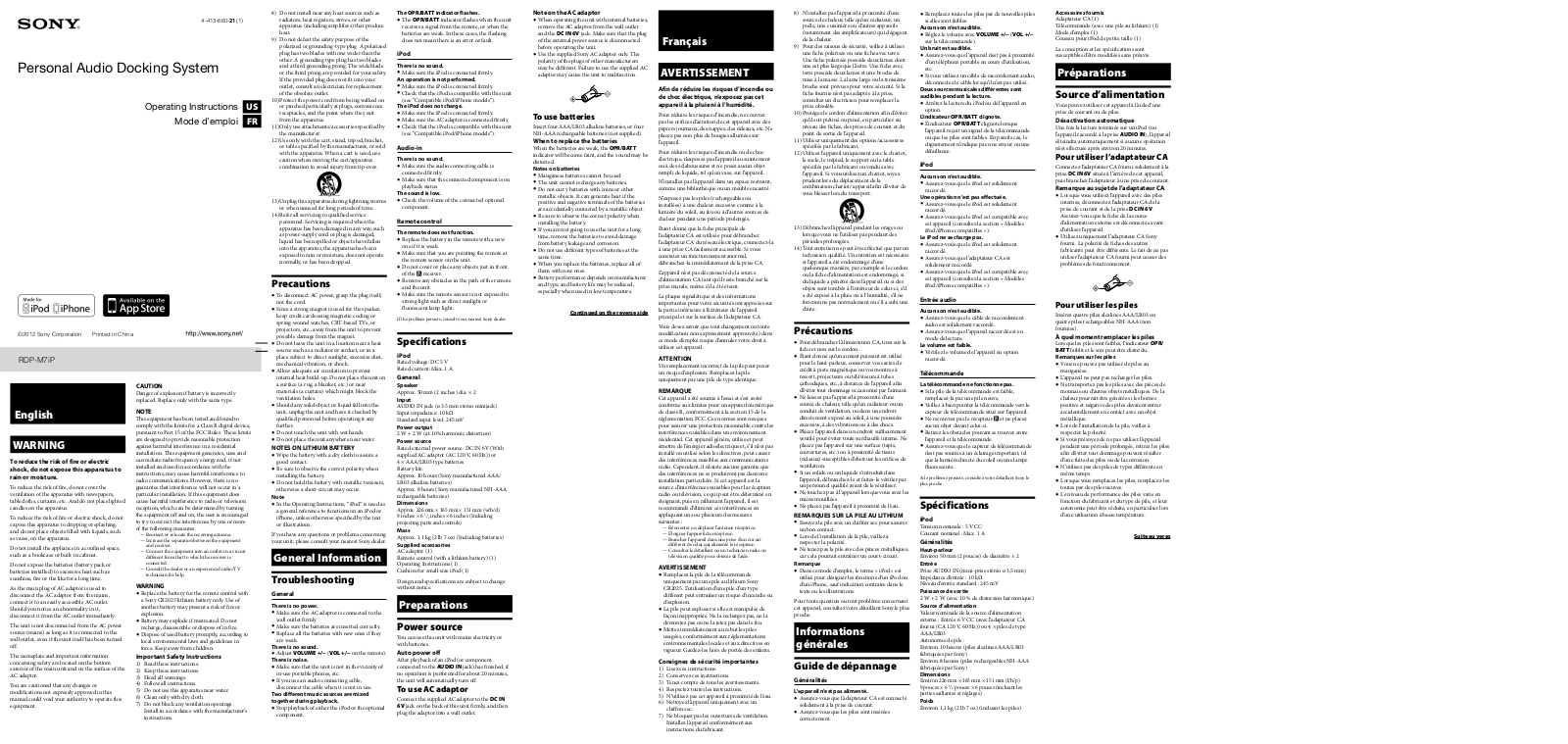 Sony RDPM7IPBLK, RDP-M7iP User Manual