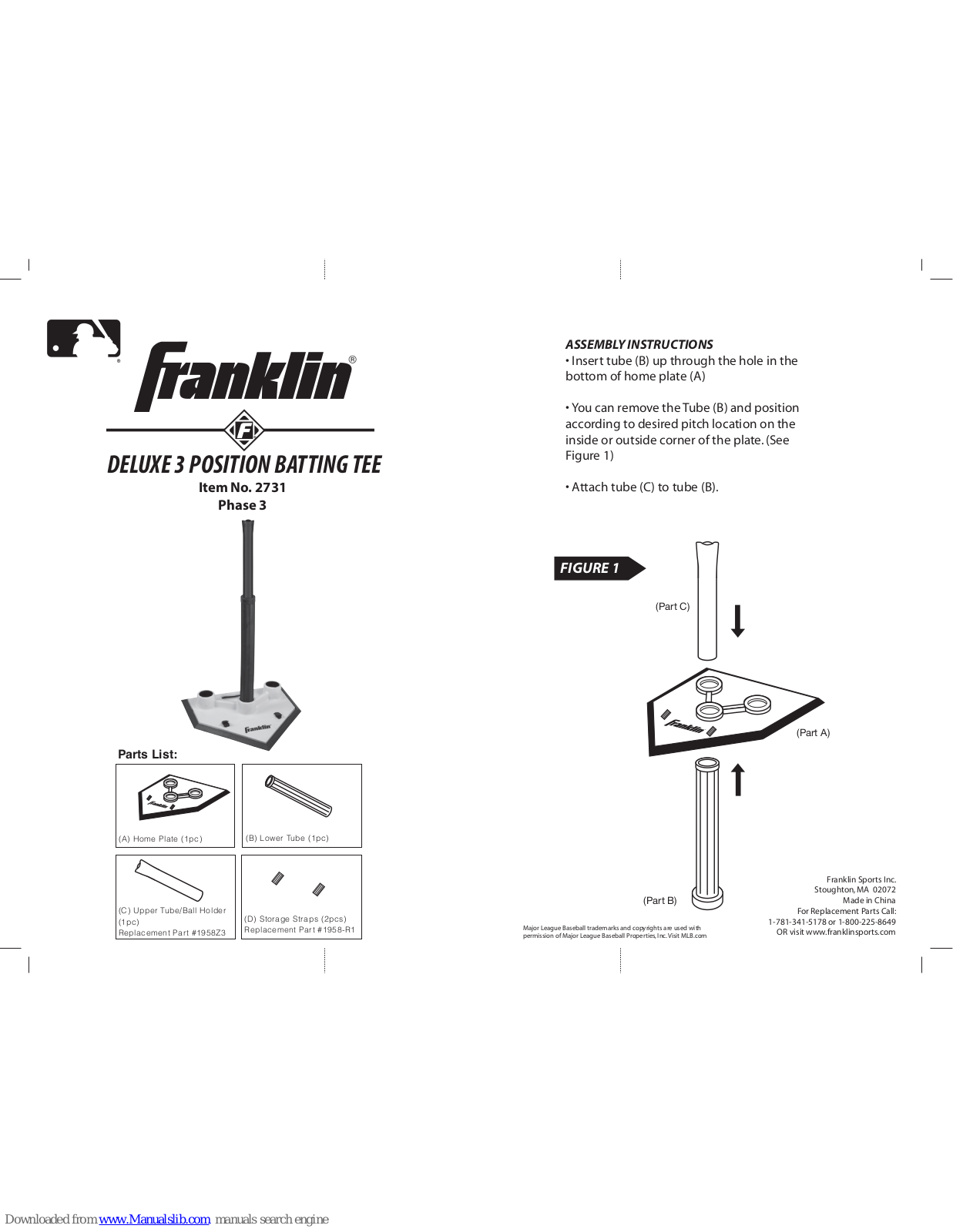 Franklin DELUXE 3 POSITION BATTING TEE Assembly Instructions Manual