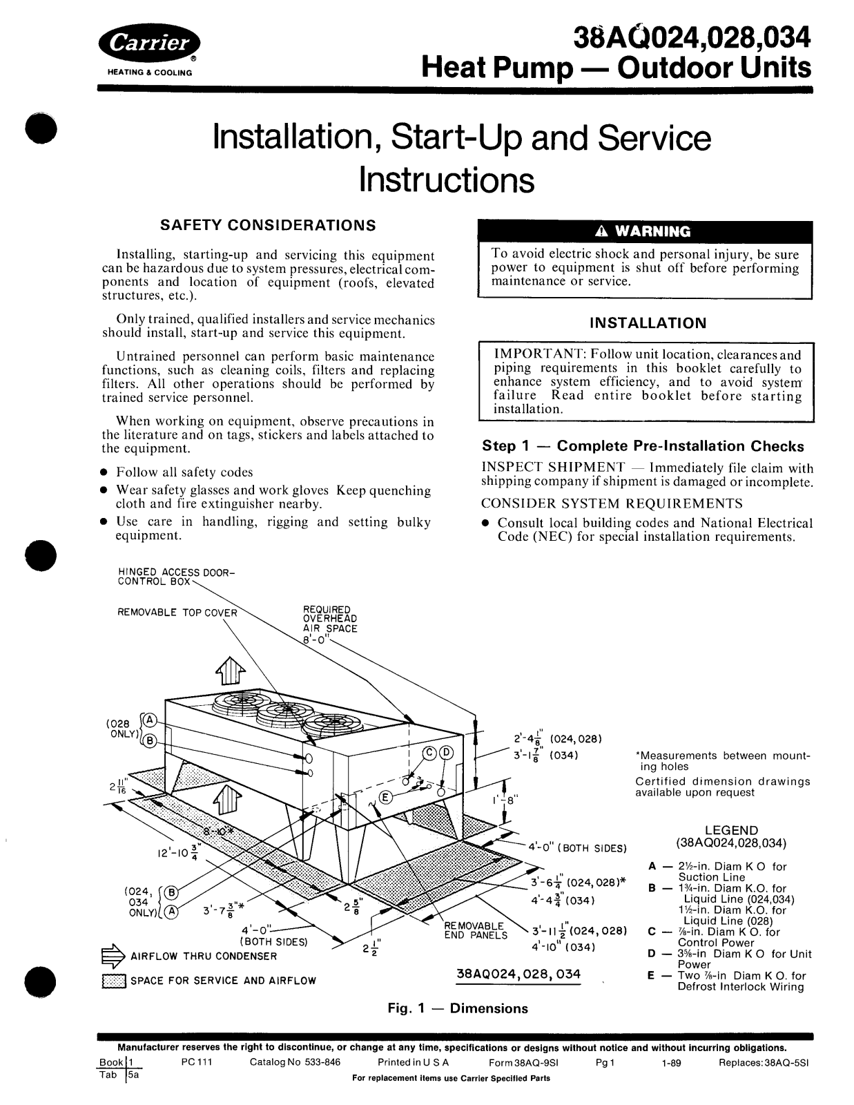 Carrier 38AQ024, 38AQ034, 38AQ028 User Manual