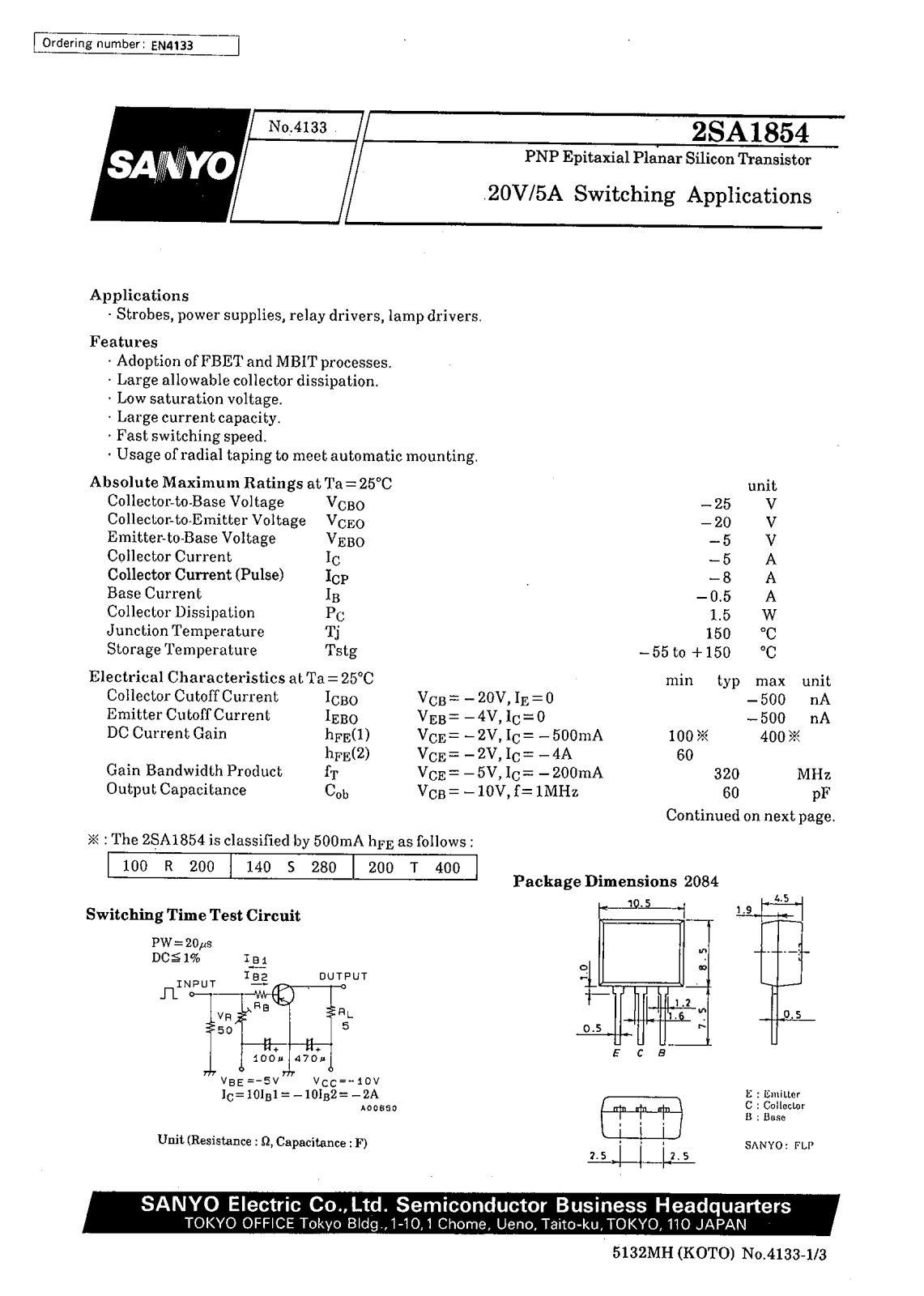 Datasheet 2SA1854 Datasheet (SANYO) - ManualMachine.com