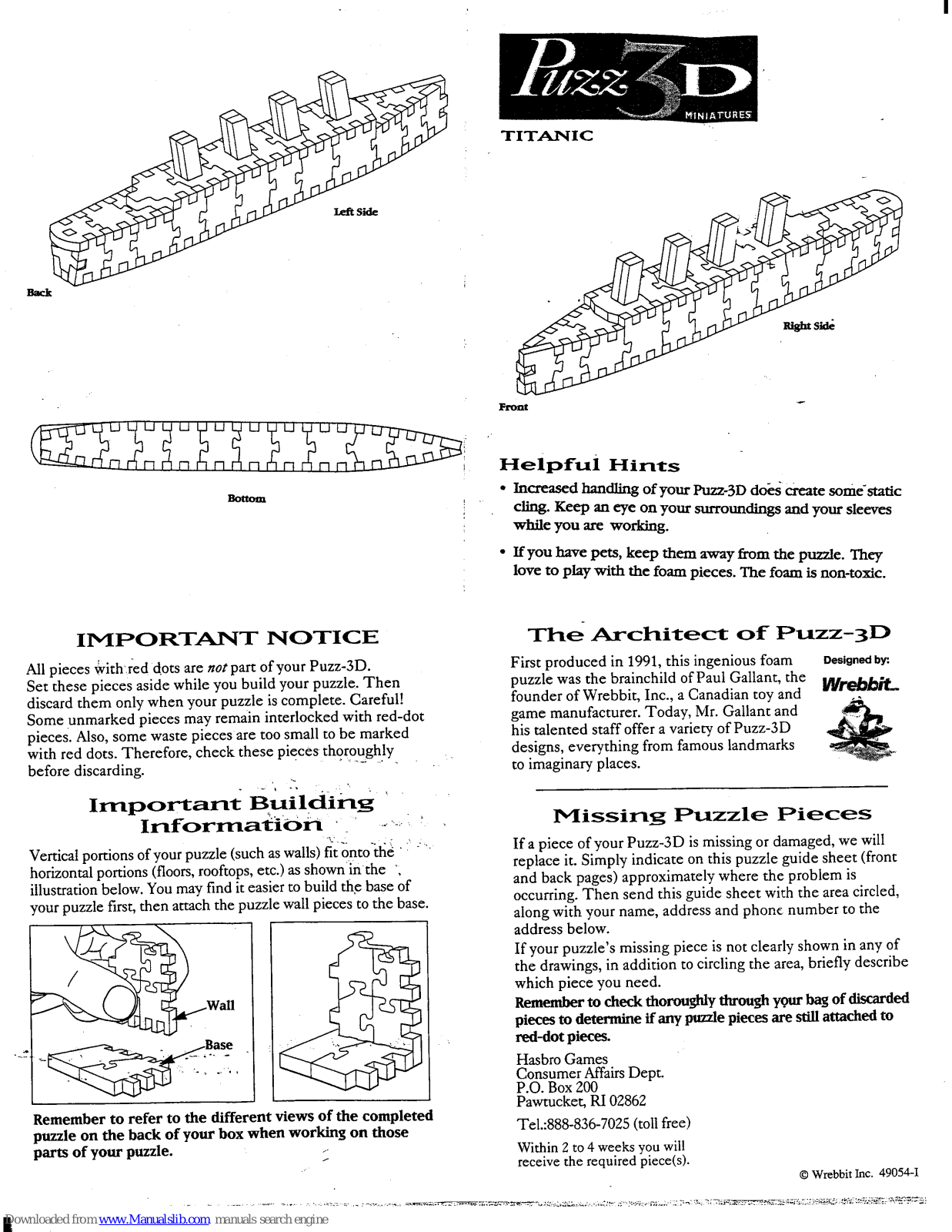 Wrebbit Puzzles Titanic Instructions Manual