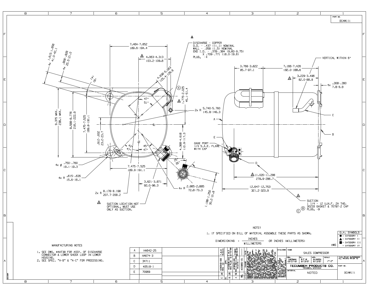 Tecumseh AWA2440ZXD, AWA2450ZXD, AWA2460ZXC, AWA2460ZXD, AWA7512ZXD Drawing Data