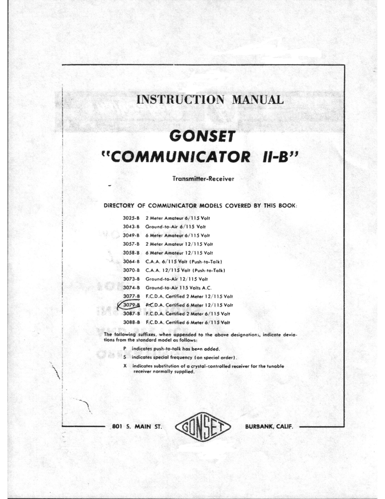 GONSET 3025-B, 3043-B, 3049-B, 3057-B, 3058-B User Manual (PAGE 01)
