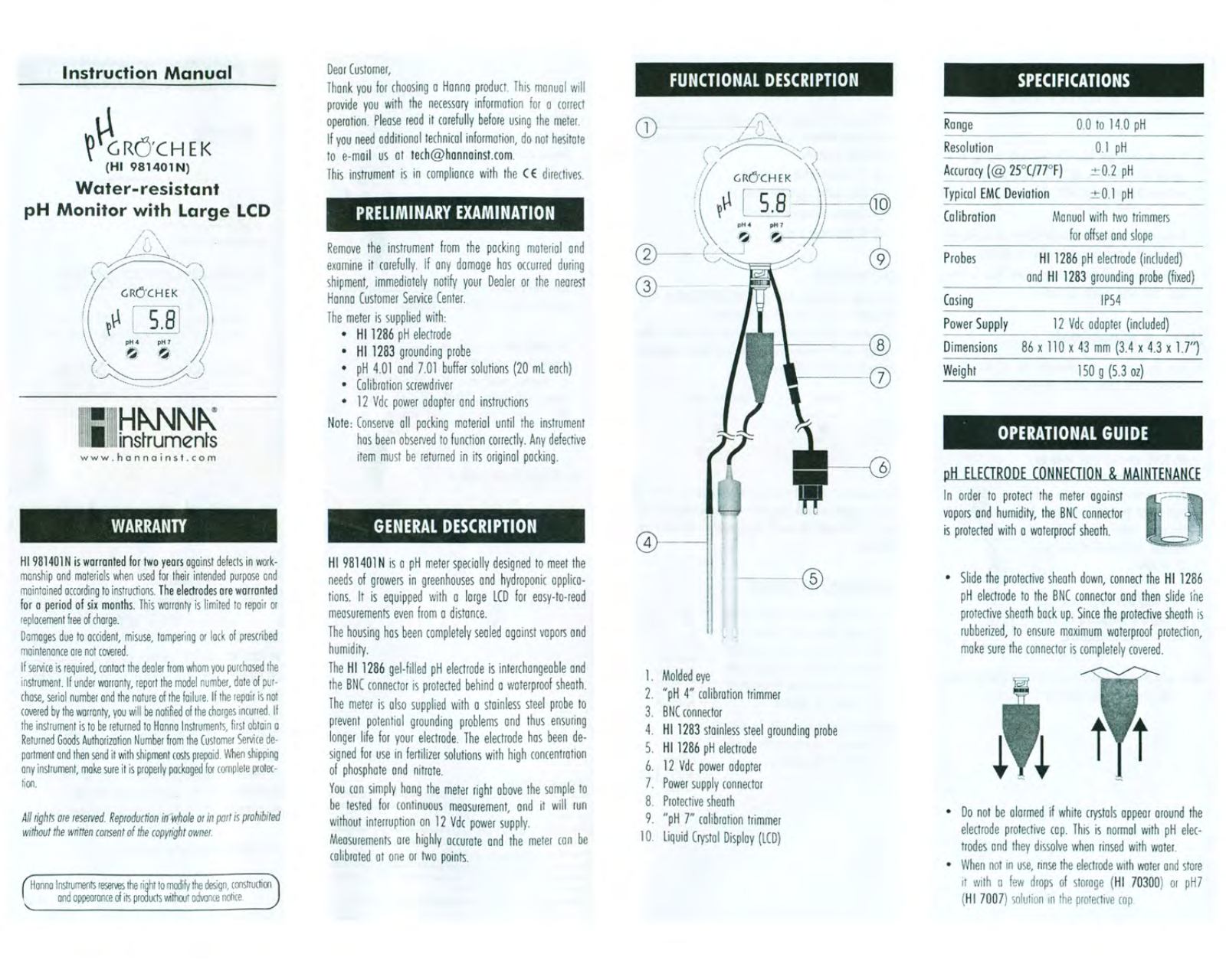 Hanna instruments HI 981401N User Manual