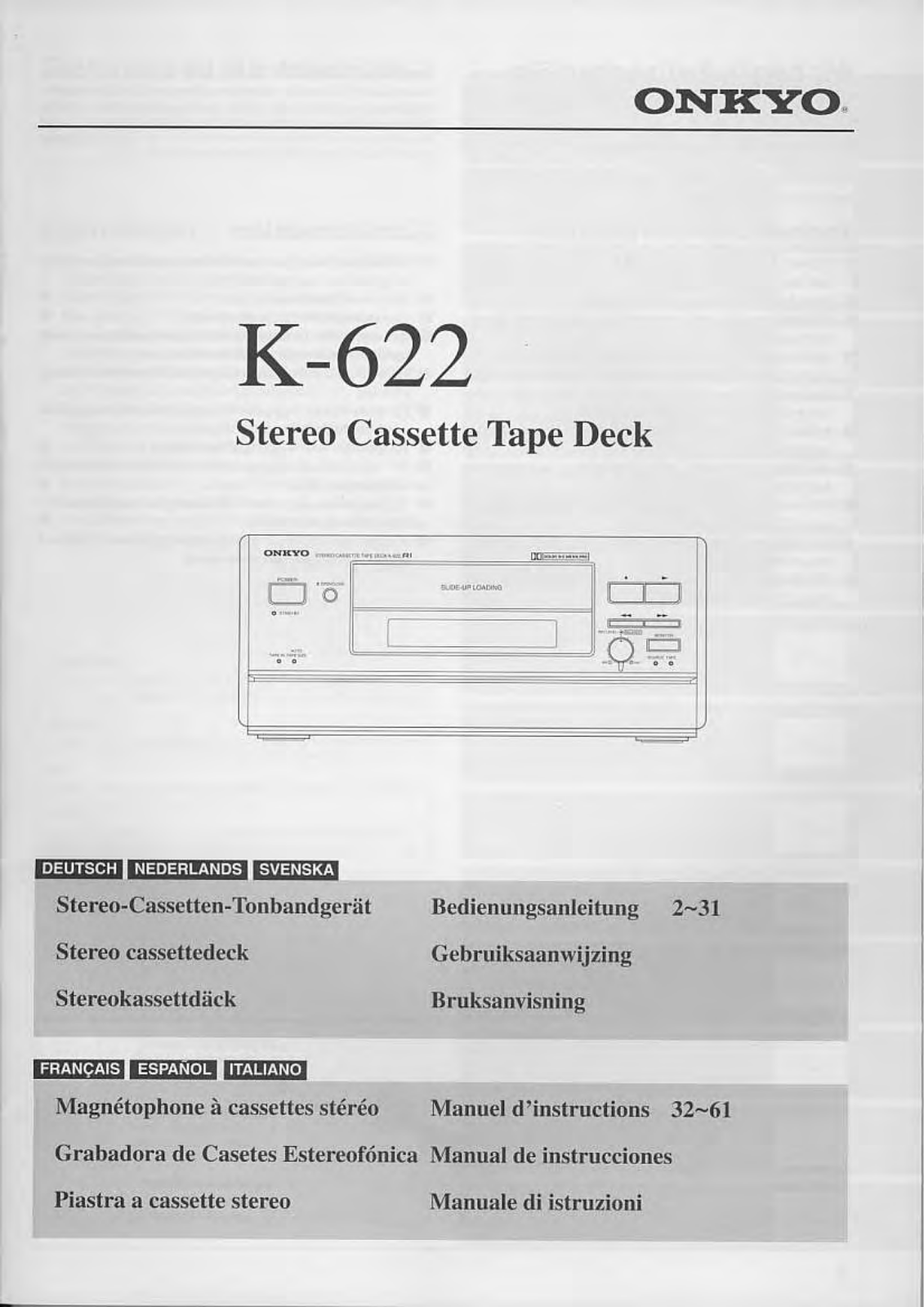 Onkyo K-622 Owners Manual