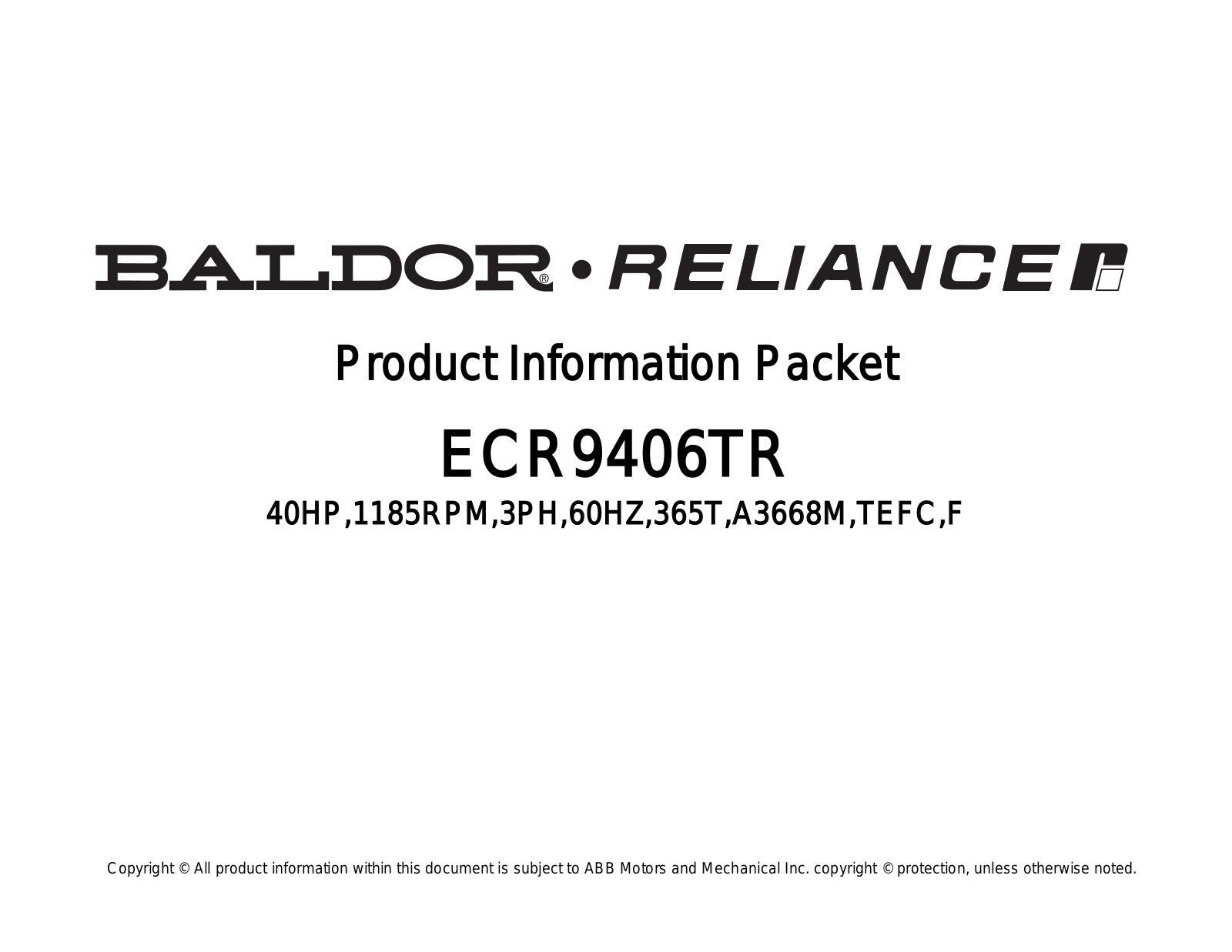 Baldor ECR9406TR Product Information Sheet