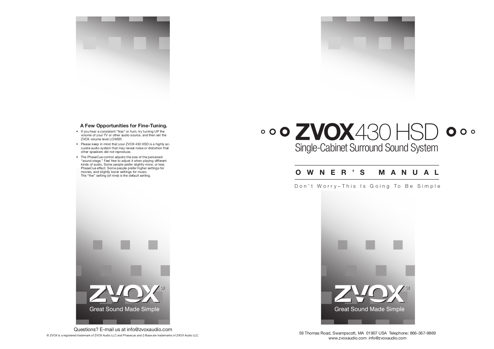 Zvox Audio 430 HSD Owner’s Manual