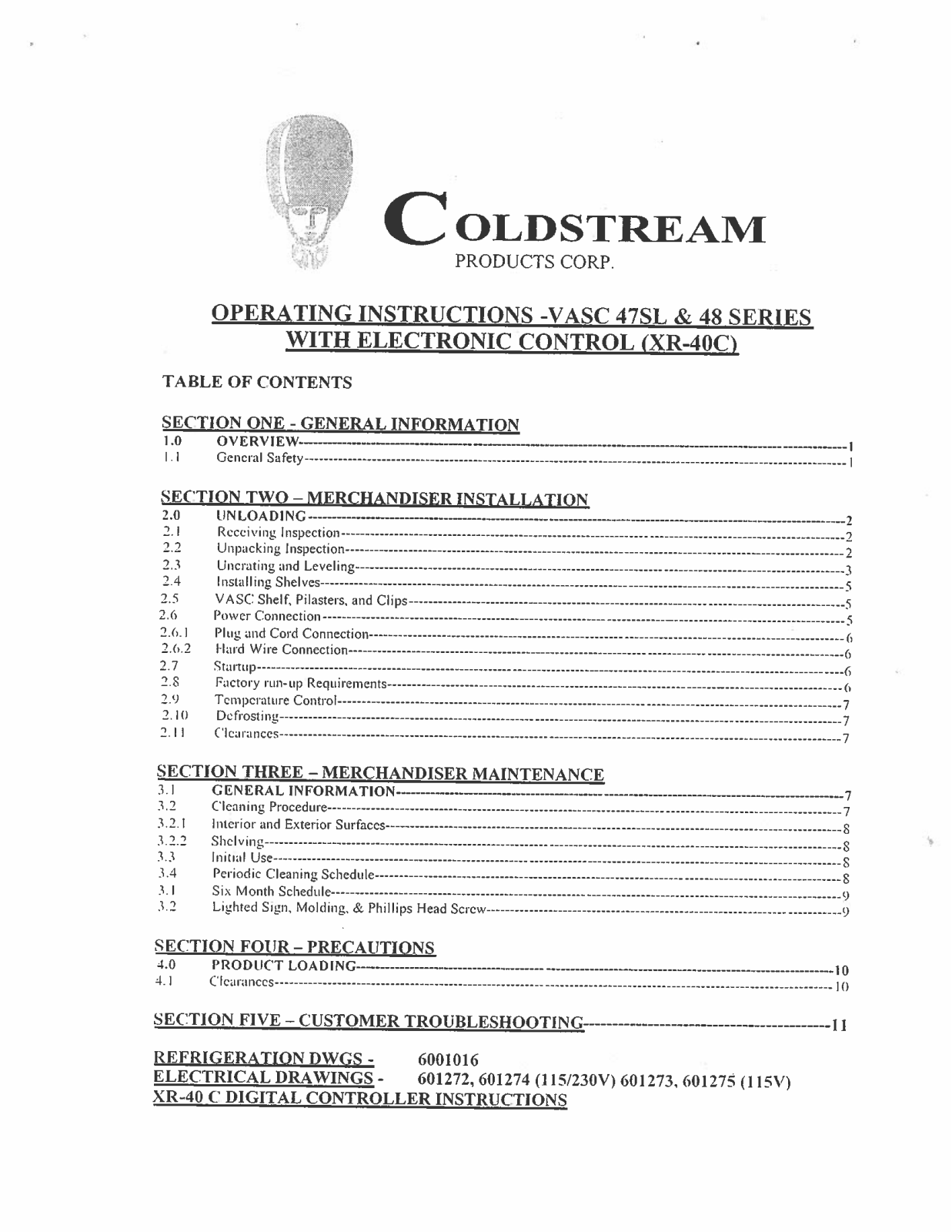 Cold Stream VASC47SL Installation  Manual