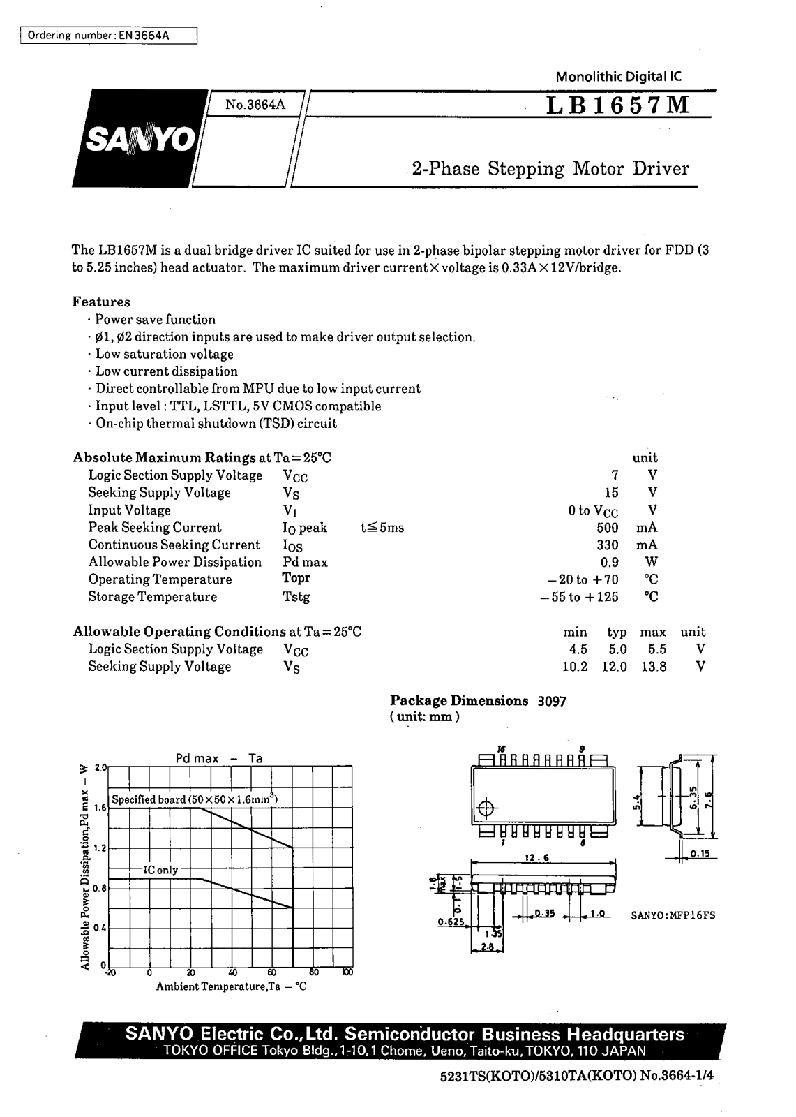 SANYO LB1657M Datasheet