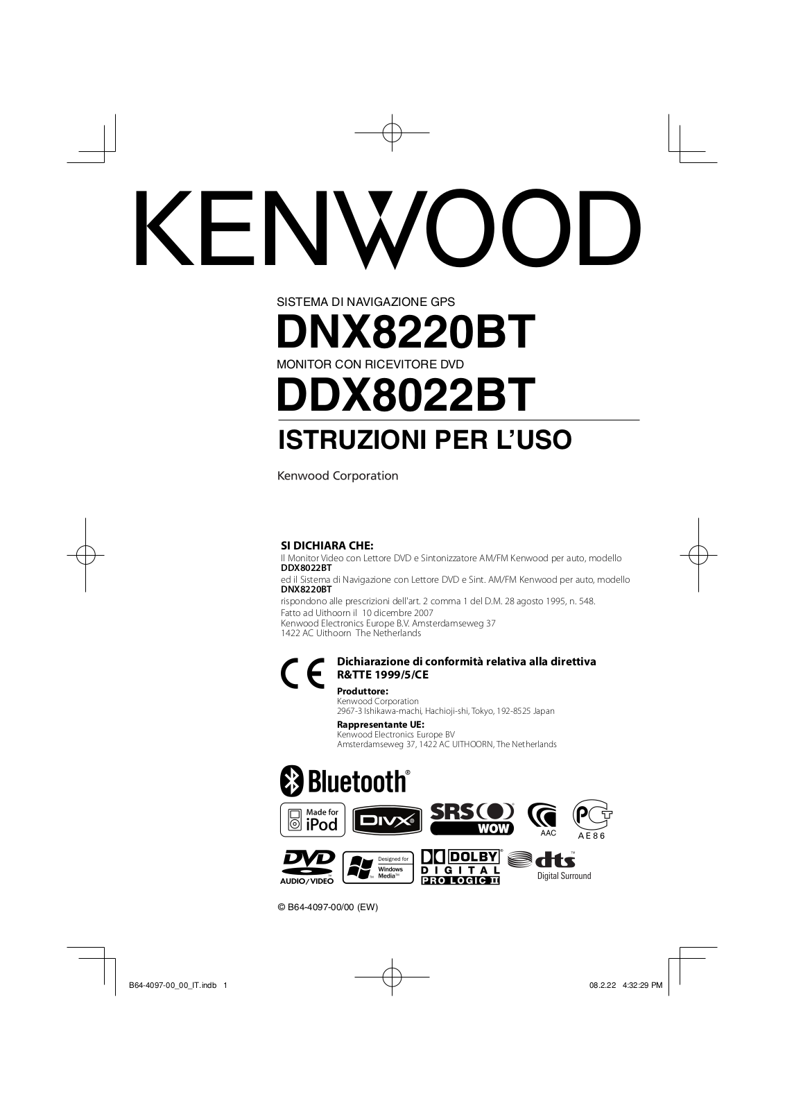 Kenwood DNX8220BT, DDX8022BT User Manual