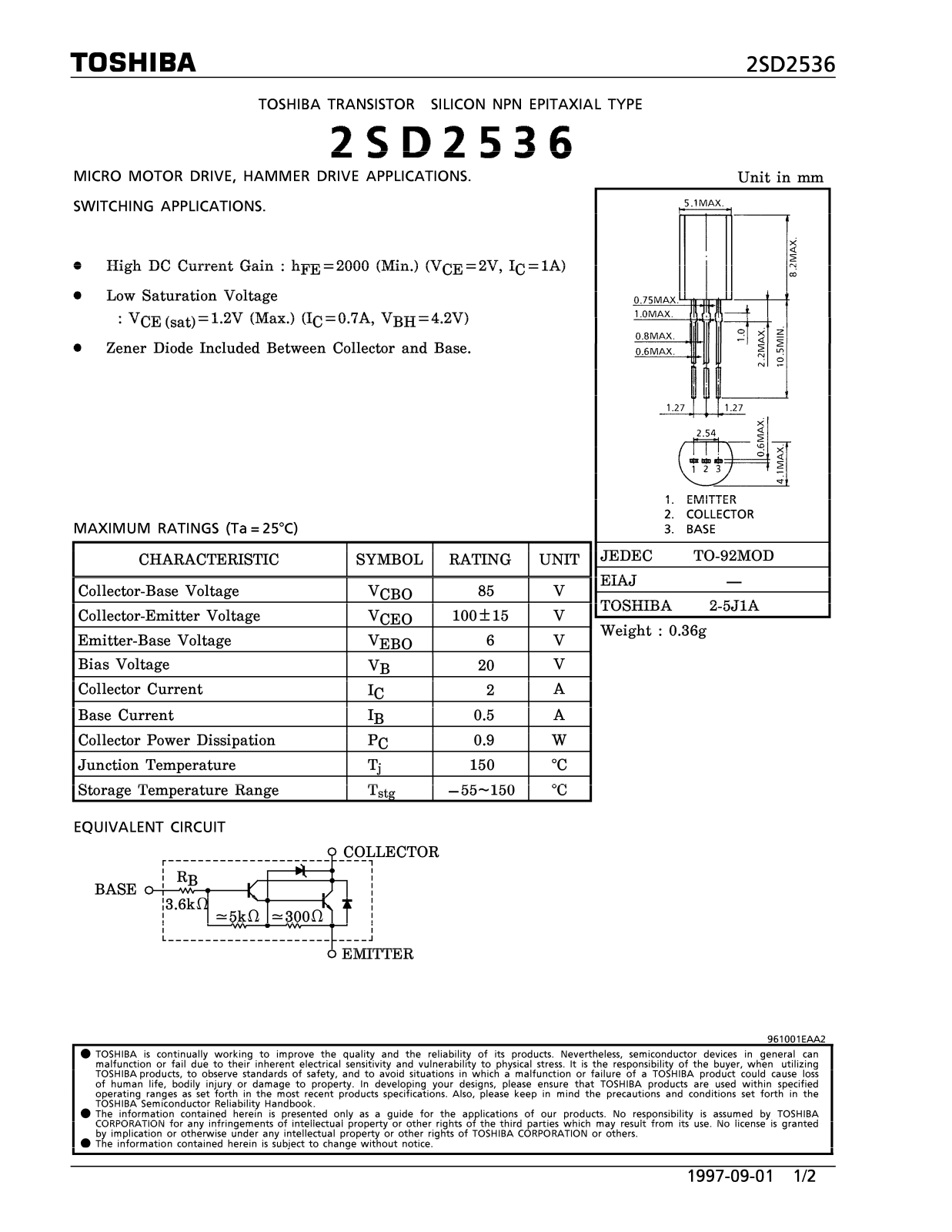 Toshiba 2SD2536 Datasheet