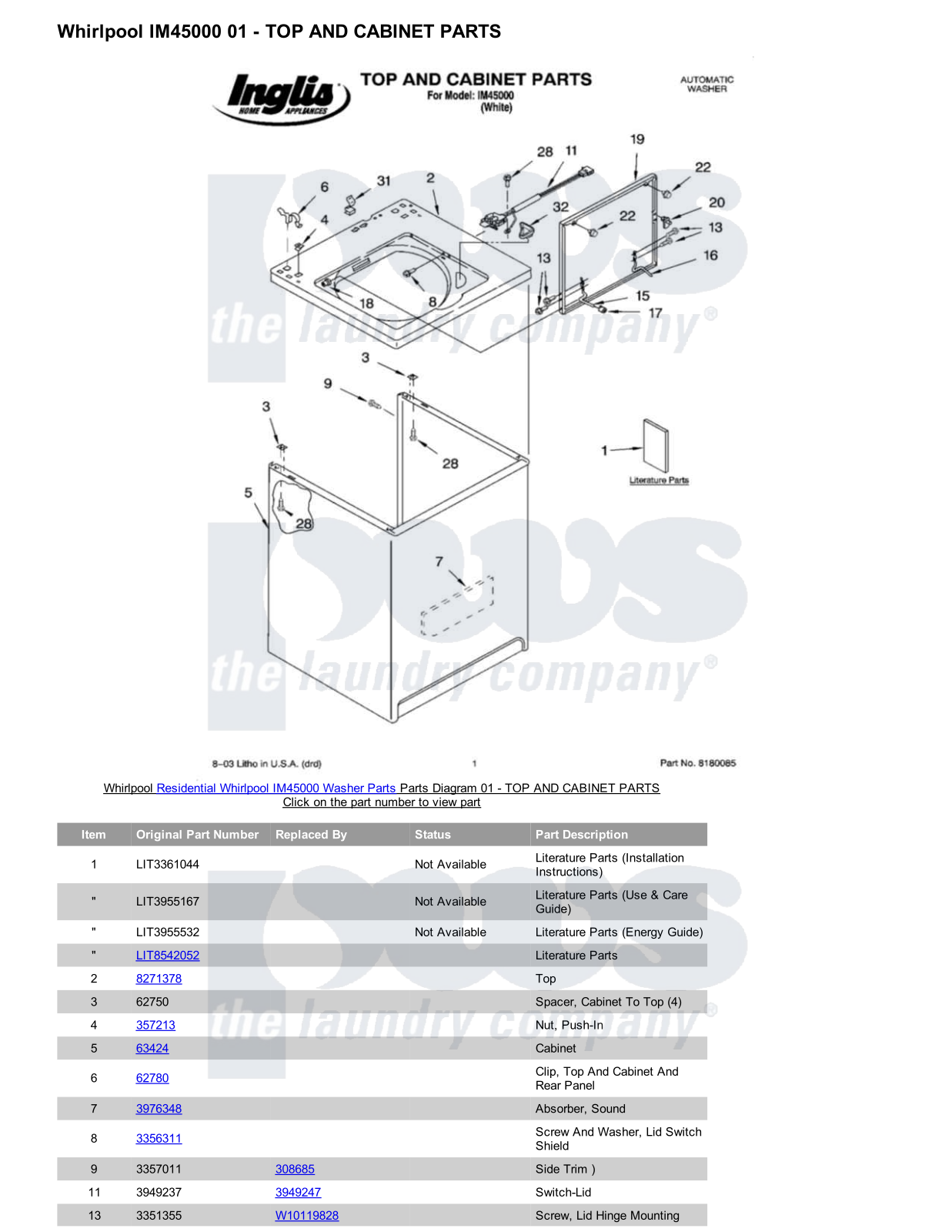 Whirlpool IM45000 Parts Diagram