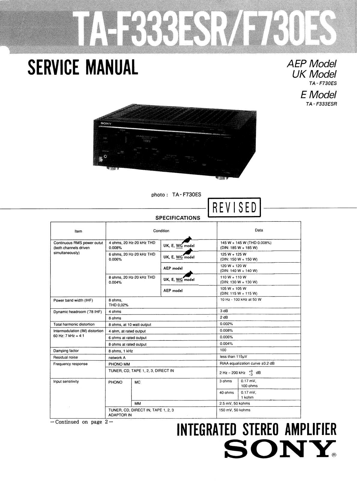 Sony TAF-730-ES Service manual