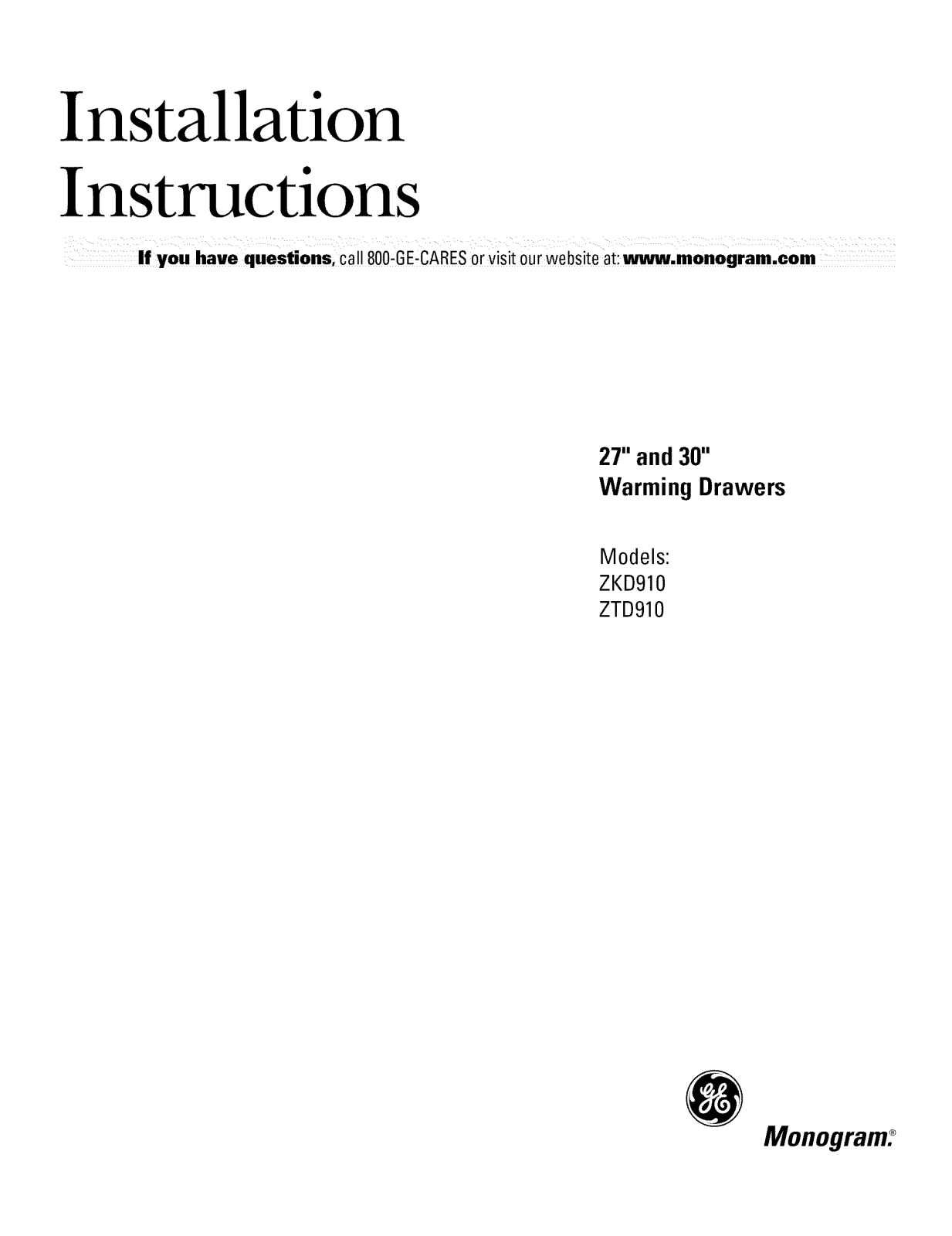 GE ZKD910BB3BB, ZKD910BF1BB, ZKD910BF2BB, ZKD910BF3BB, ZKD910BF4BB Installation Guide - ManualMachine.com