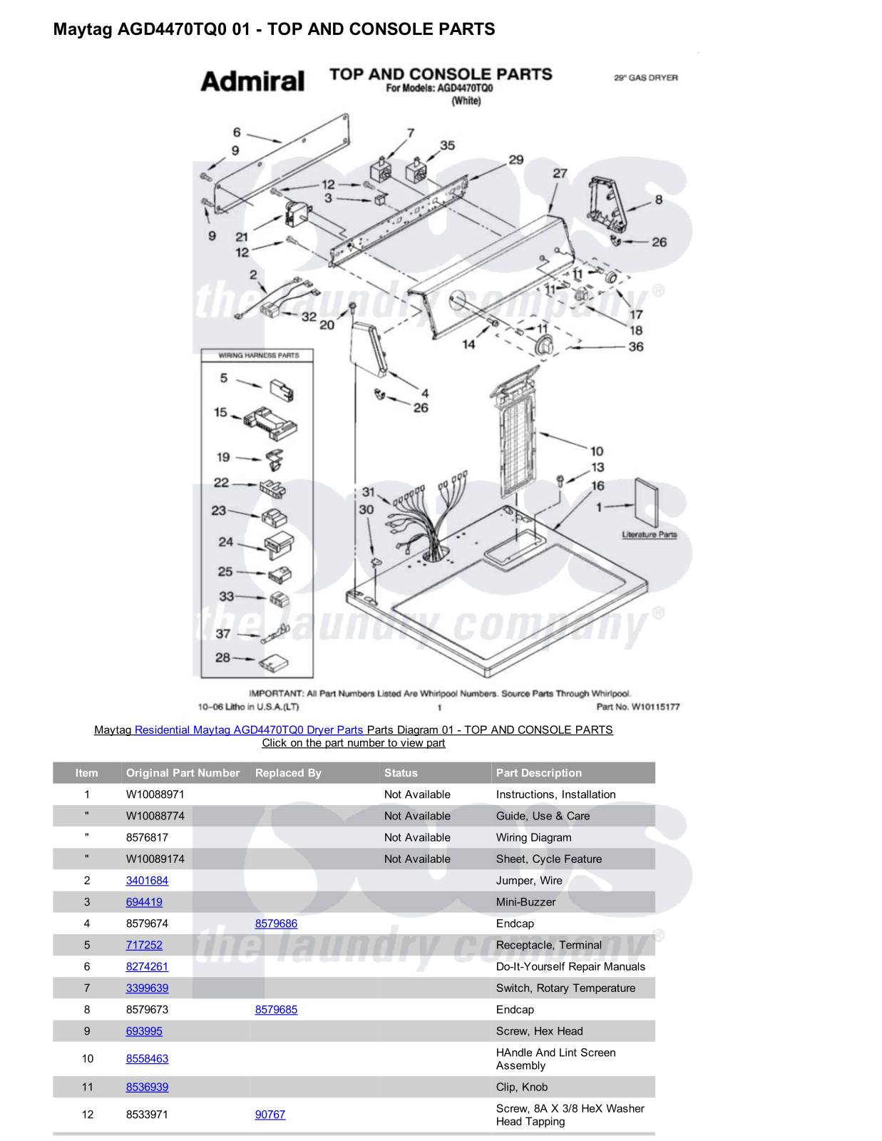 Maytag AGD4470TQ0 Parts Diagram