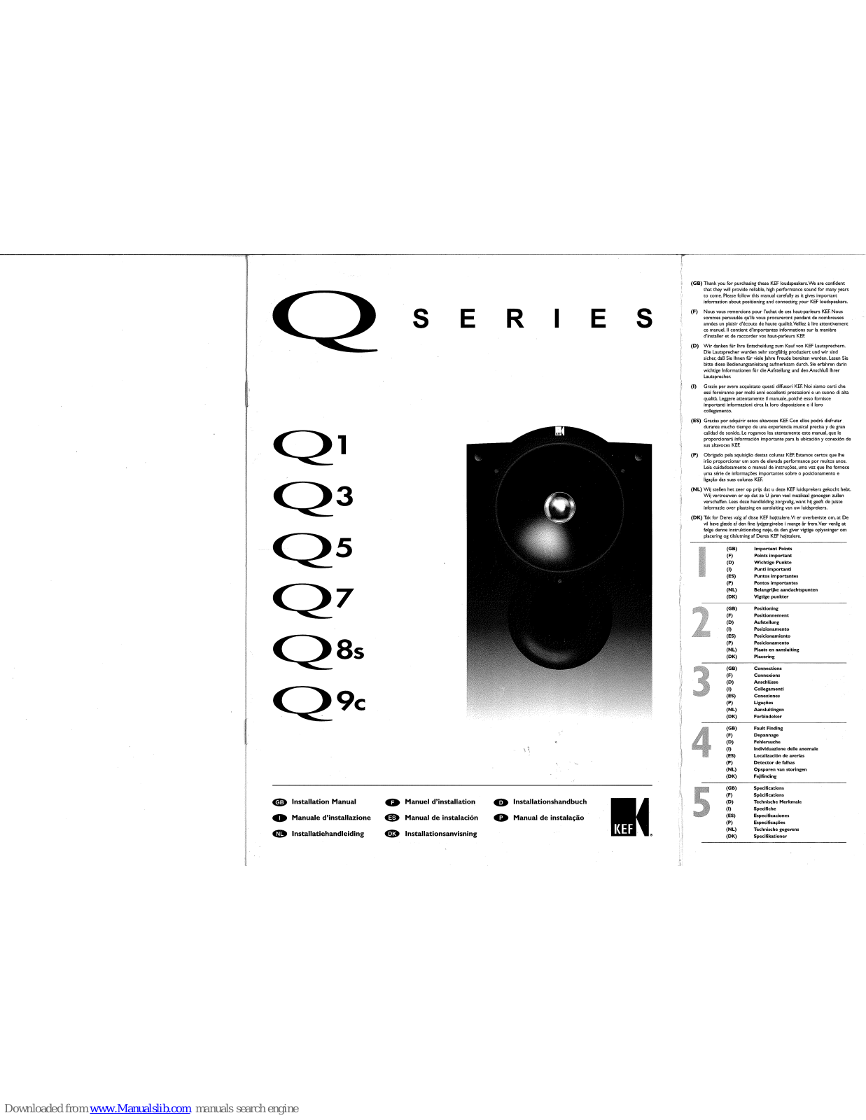 KEF Q1, Q3, Q5, Q7, Q8s Installation Manual