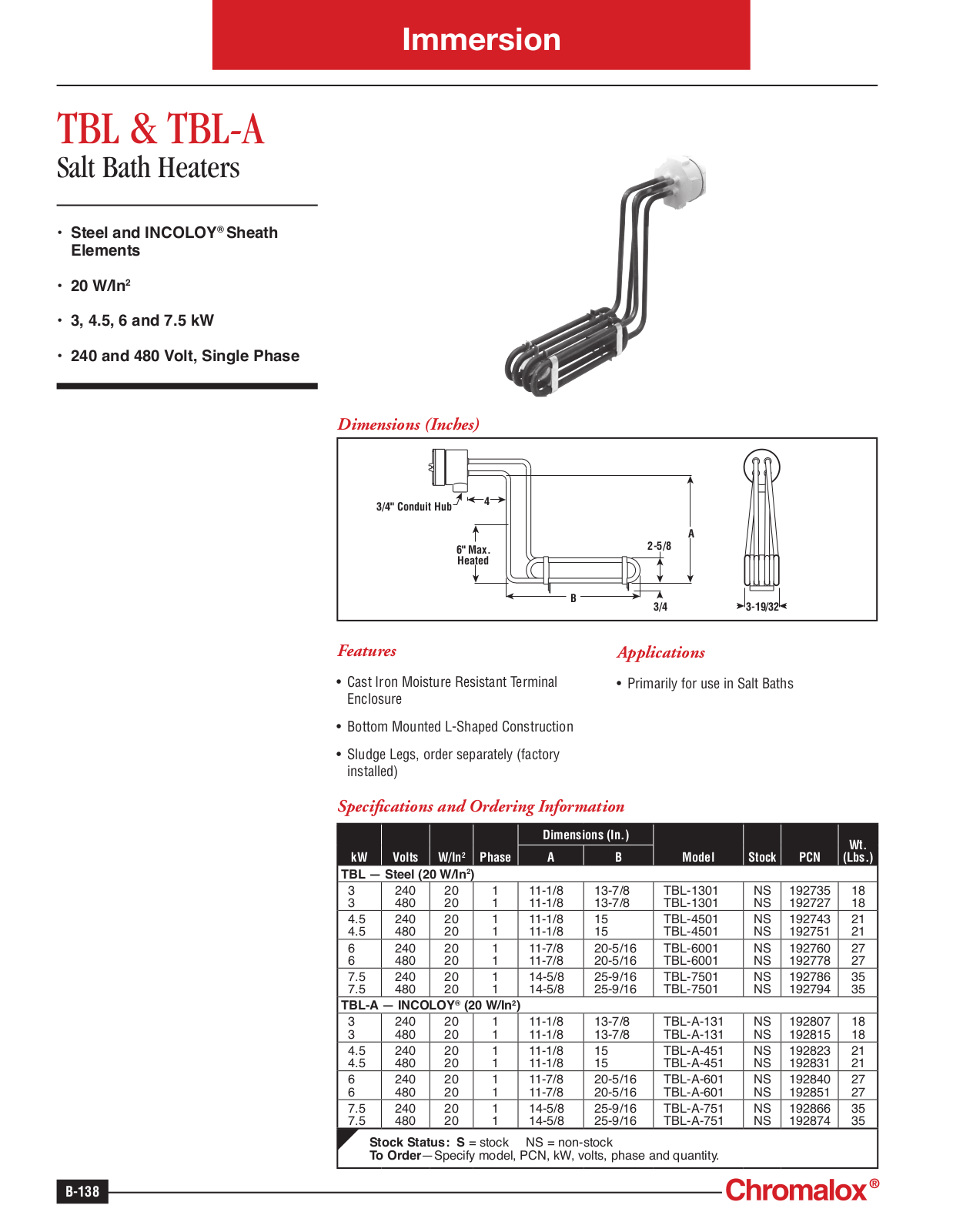 Chromalox TBL, TBL-A Catalog Page