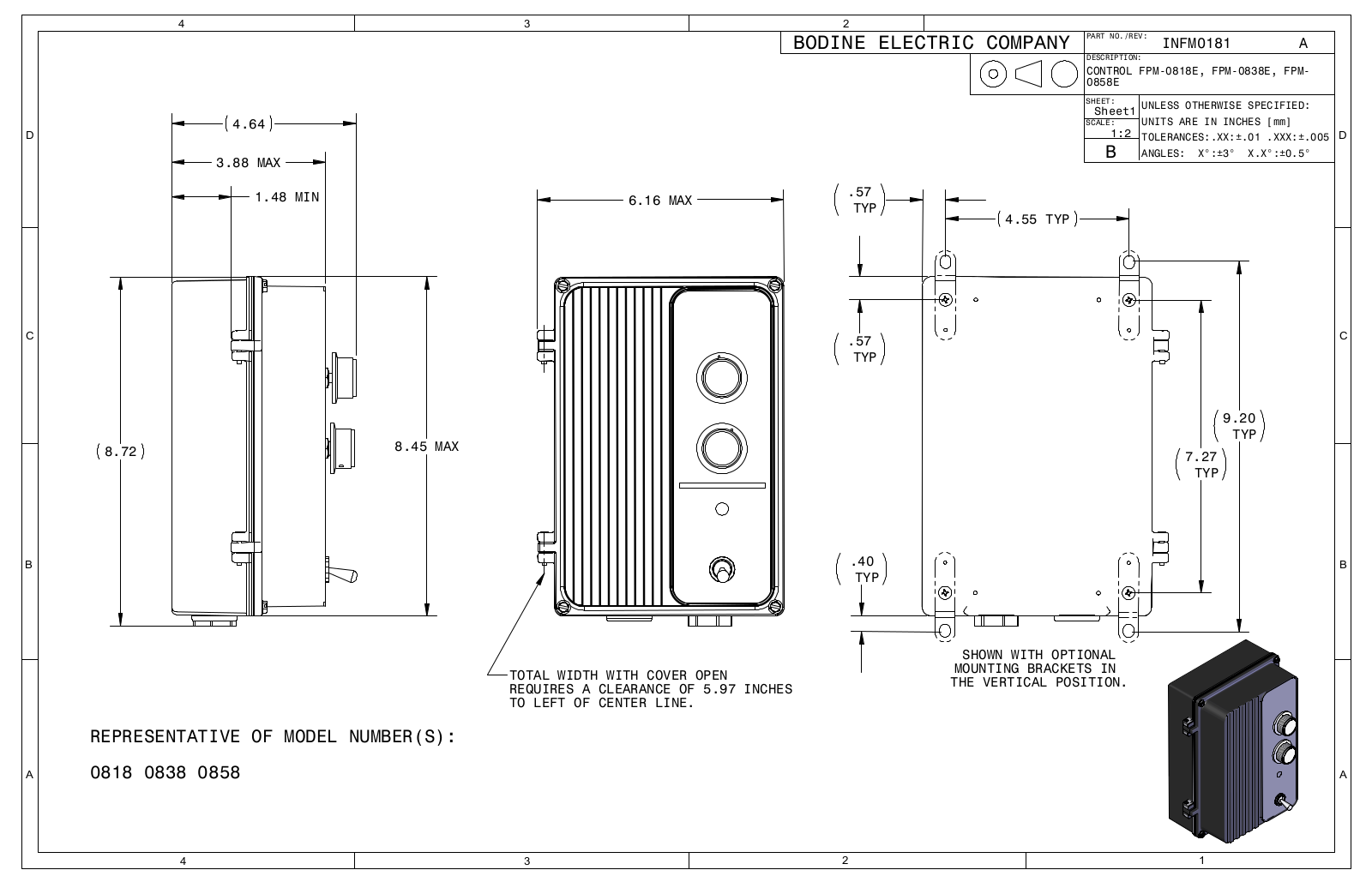 Bodine 0818, 0838, 0858 Reference Drawing