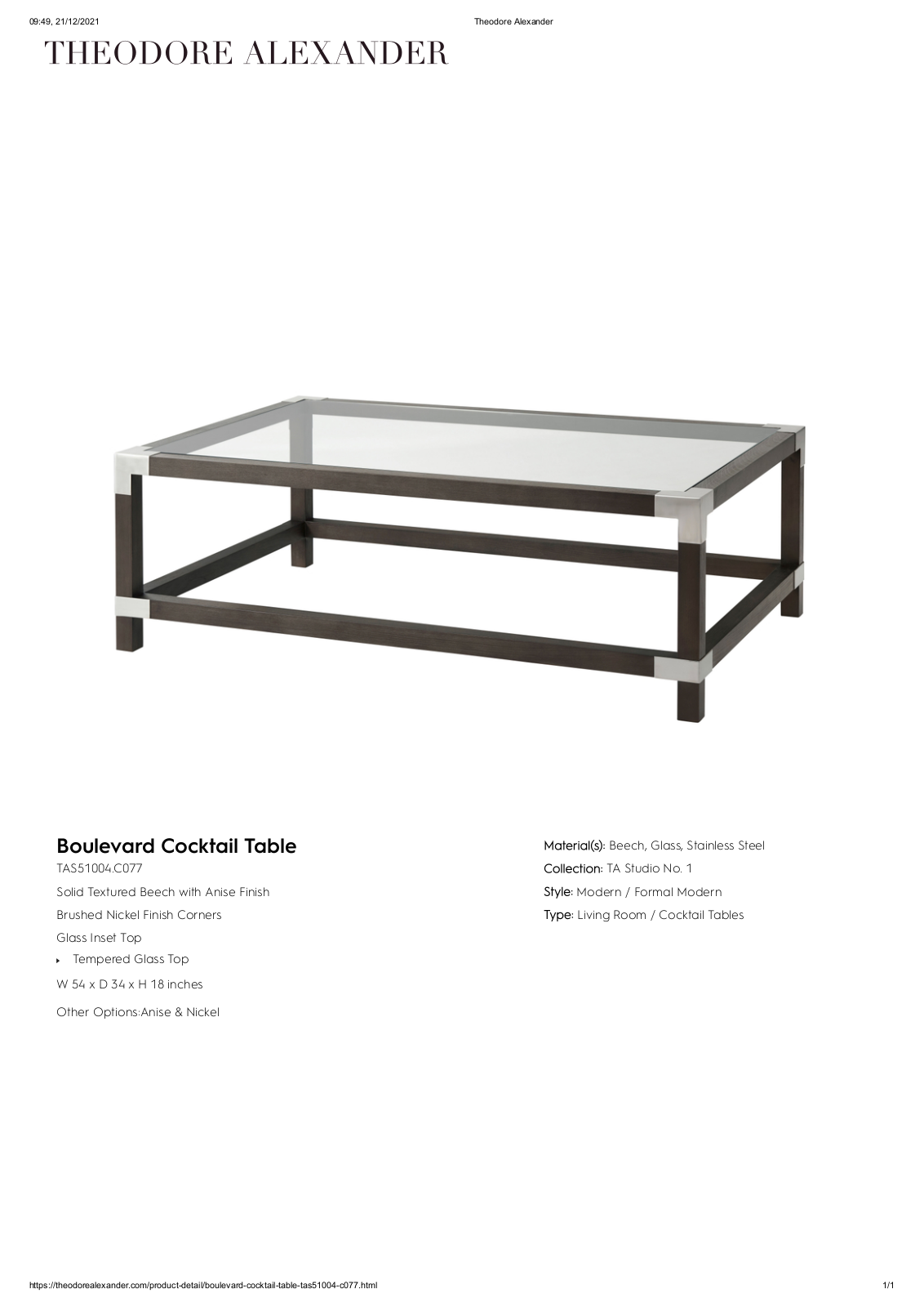 Theodore Alexander FPLJ3155 Specifications - ManualMachine.com