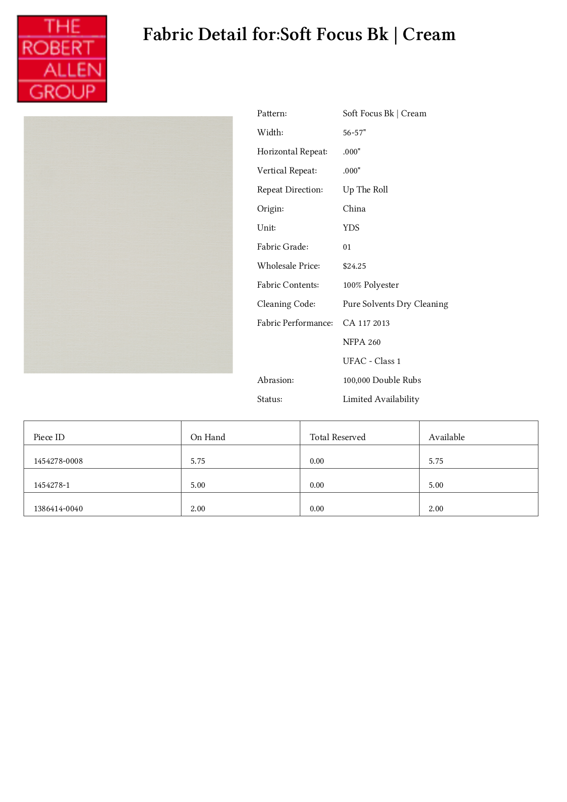 Robert Allen RALF1744 Specifications - ManualMachine.com