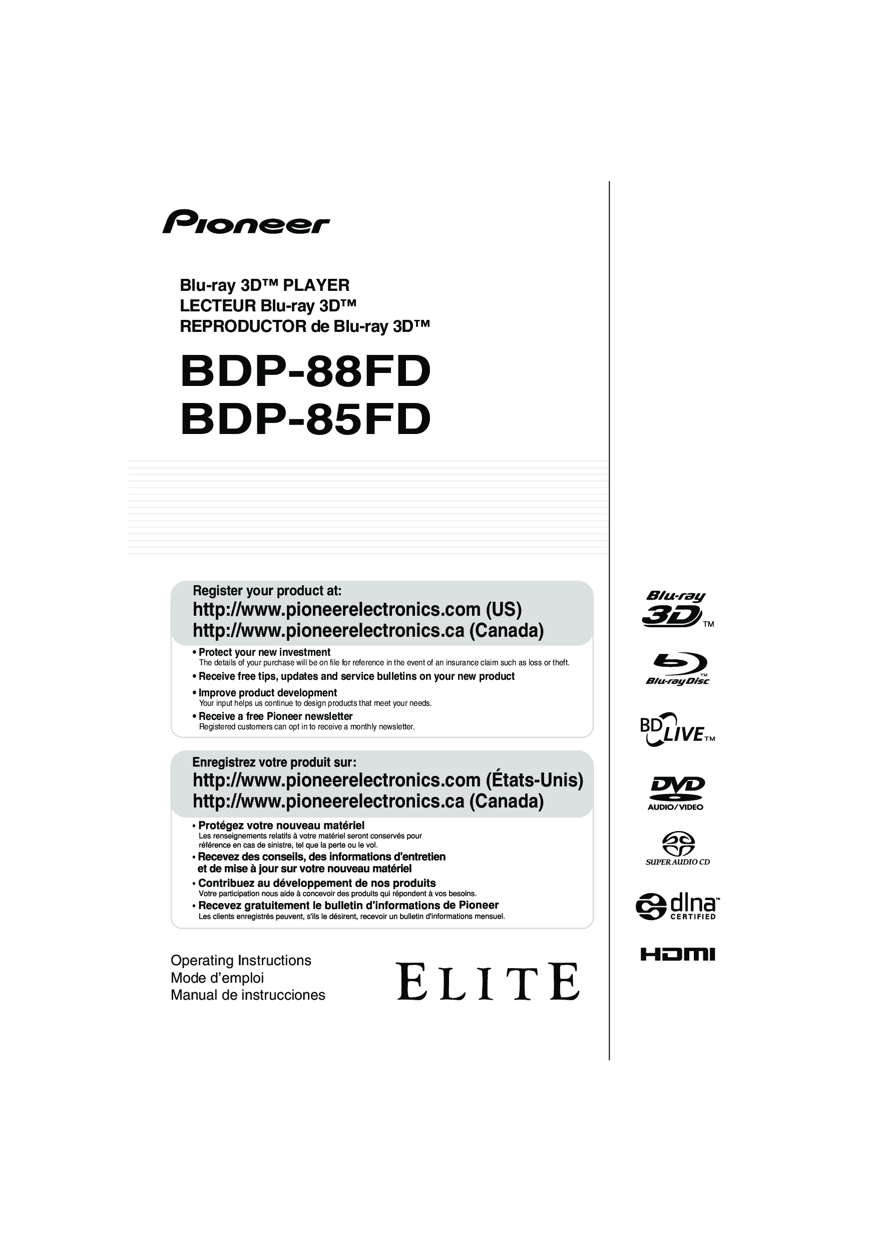 Pioneer BDP-85FD, BDP-88FD Operating Instruction