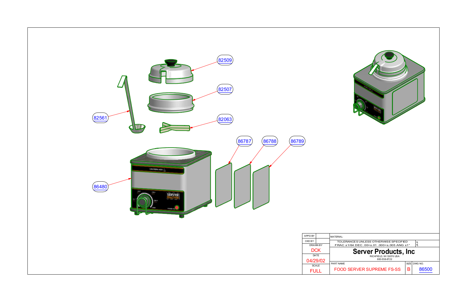 Server 86500 PARTS LIST