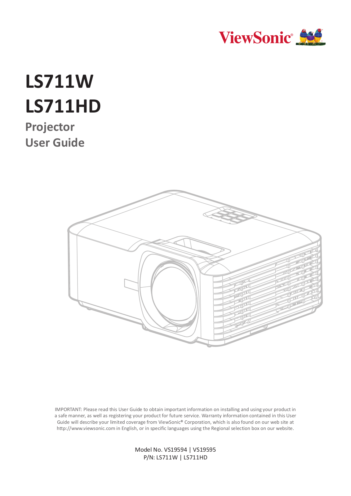 Viewsonic VS19594, VS19595, LS711W, LS711HD User manual - ManualMachine.com