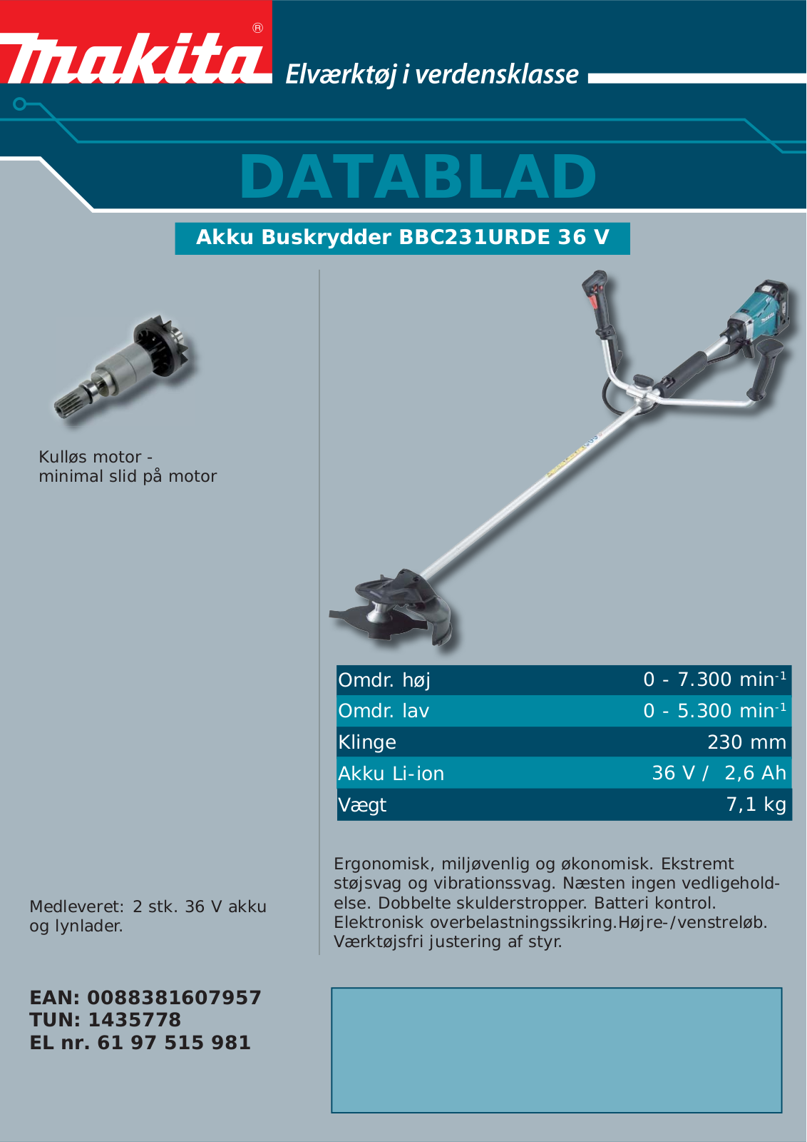 Makita BBC231URDE DATASHEET