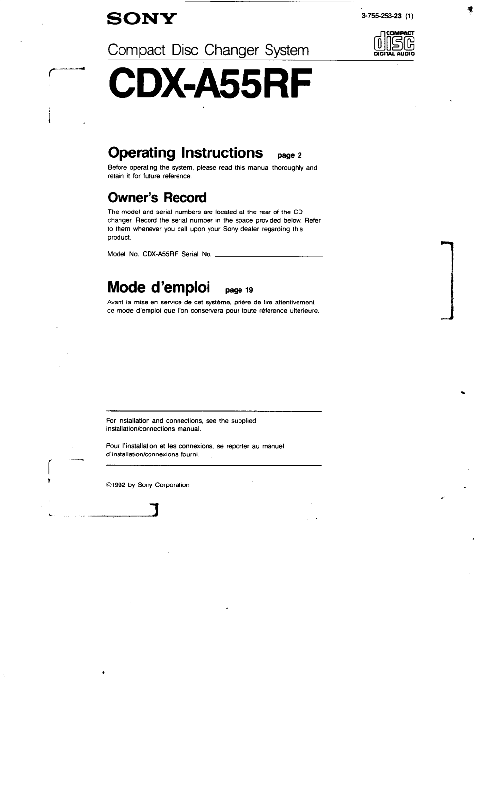 Sony CD-XA55RF User Manual