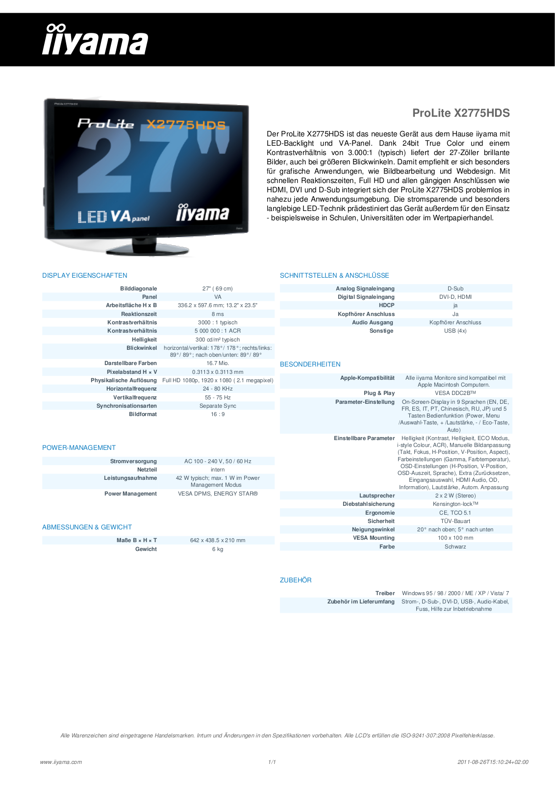 Iiyama PROLITE X2775HDS User Manual