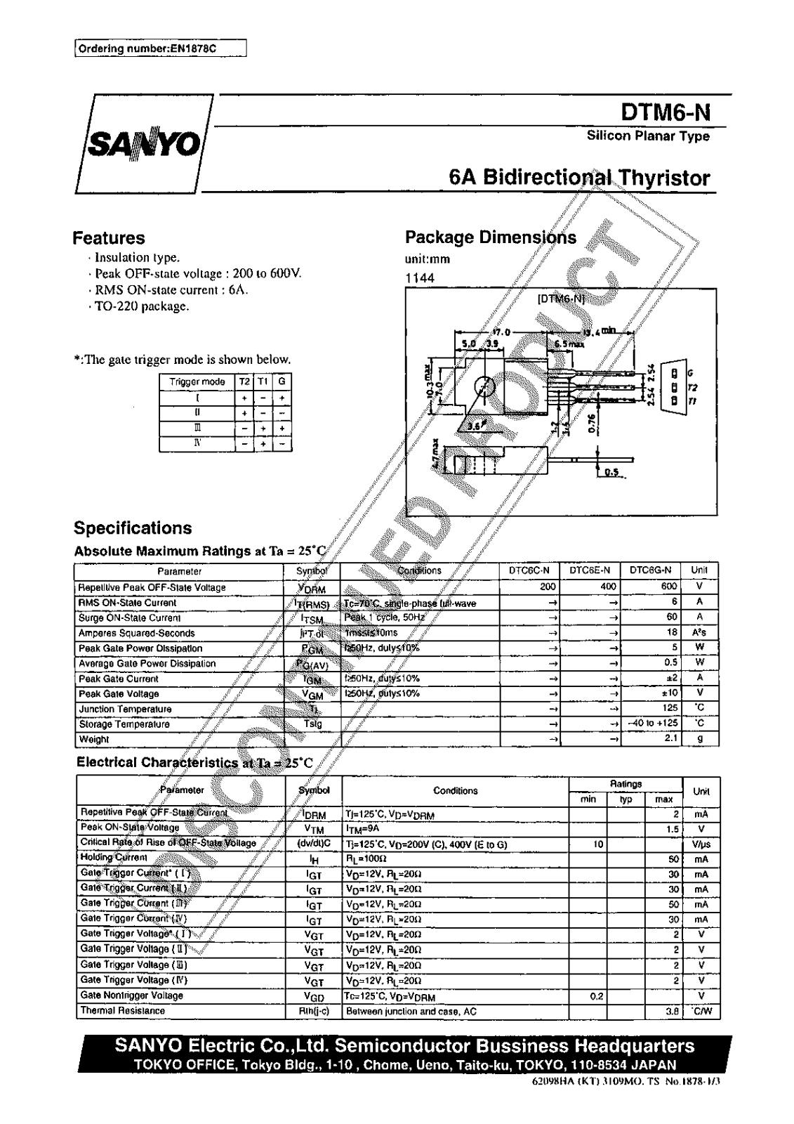 Sanyo DTM6-N Specifications