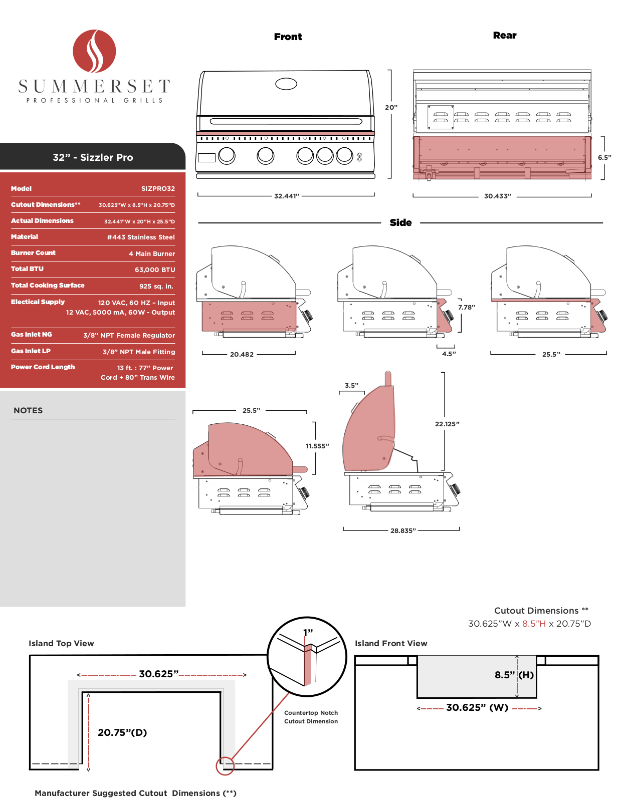 Summerset SIZPRO32 Specifications Sheet - ManualMachine.com