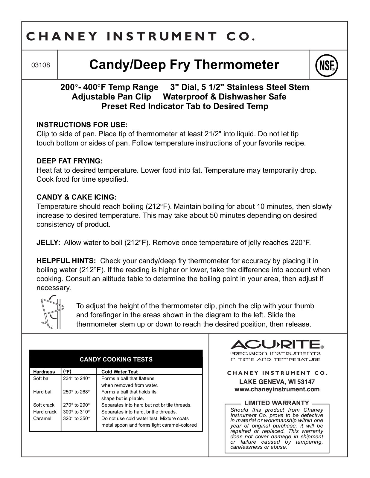 Chaney Instrument 03108 User Manual