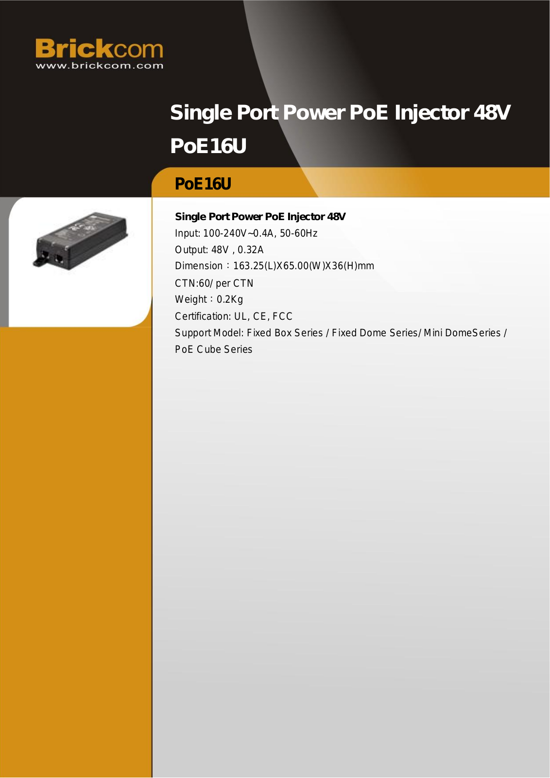 Brickcom POE16U Specsheet - ManualMachine.com